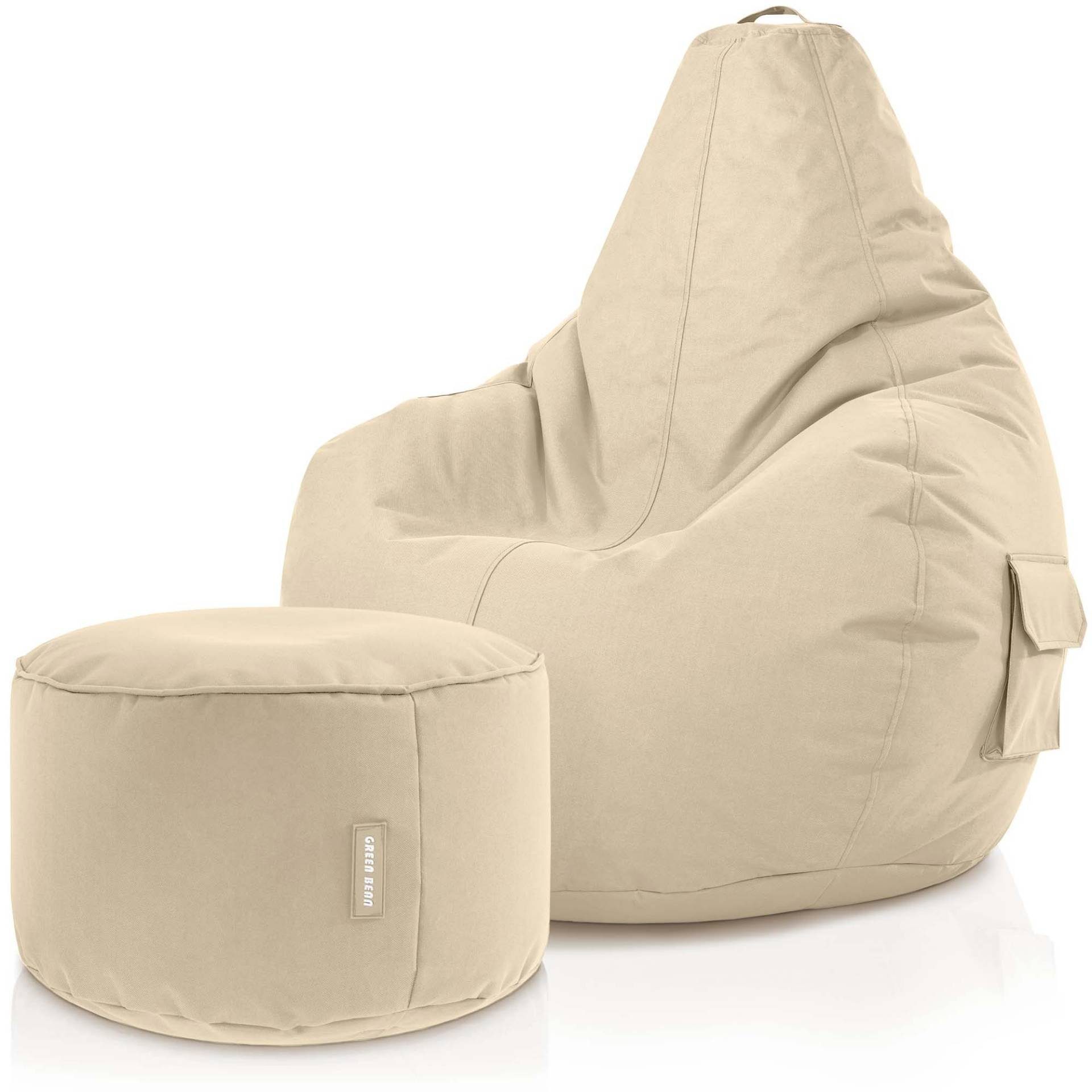 Green Bean Gaming Chair Cozy + Stay, Set Sitzsack mit Sitzhocker, Sitzkissen, Relax-Sessel Beige