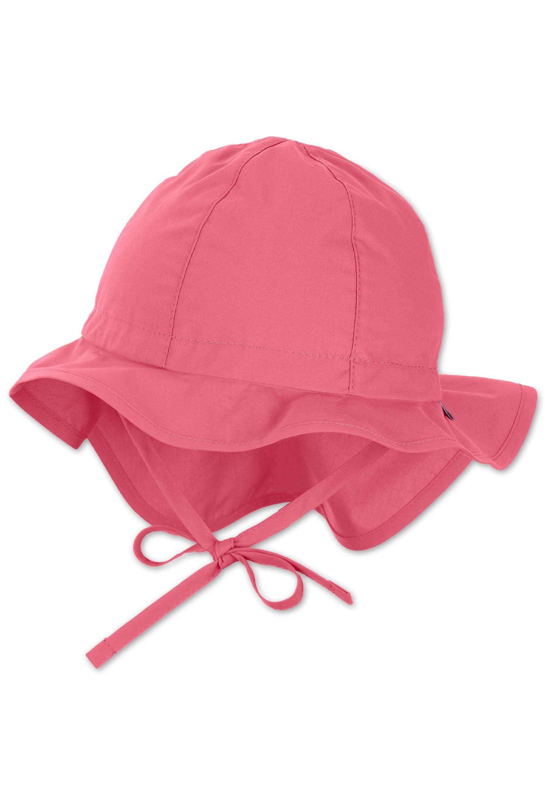 Sterntaler® Schirmmütze Flapper (1-St., Sommerhut mit UV-Popeline koralle Sommer) Mütze Größenregulierungsband den für aus und Sonnenschutz Nackenschutz idealer