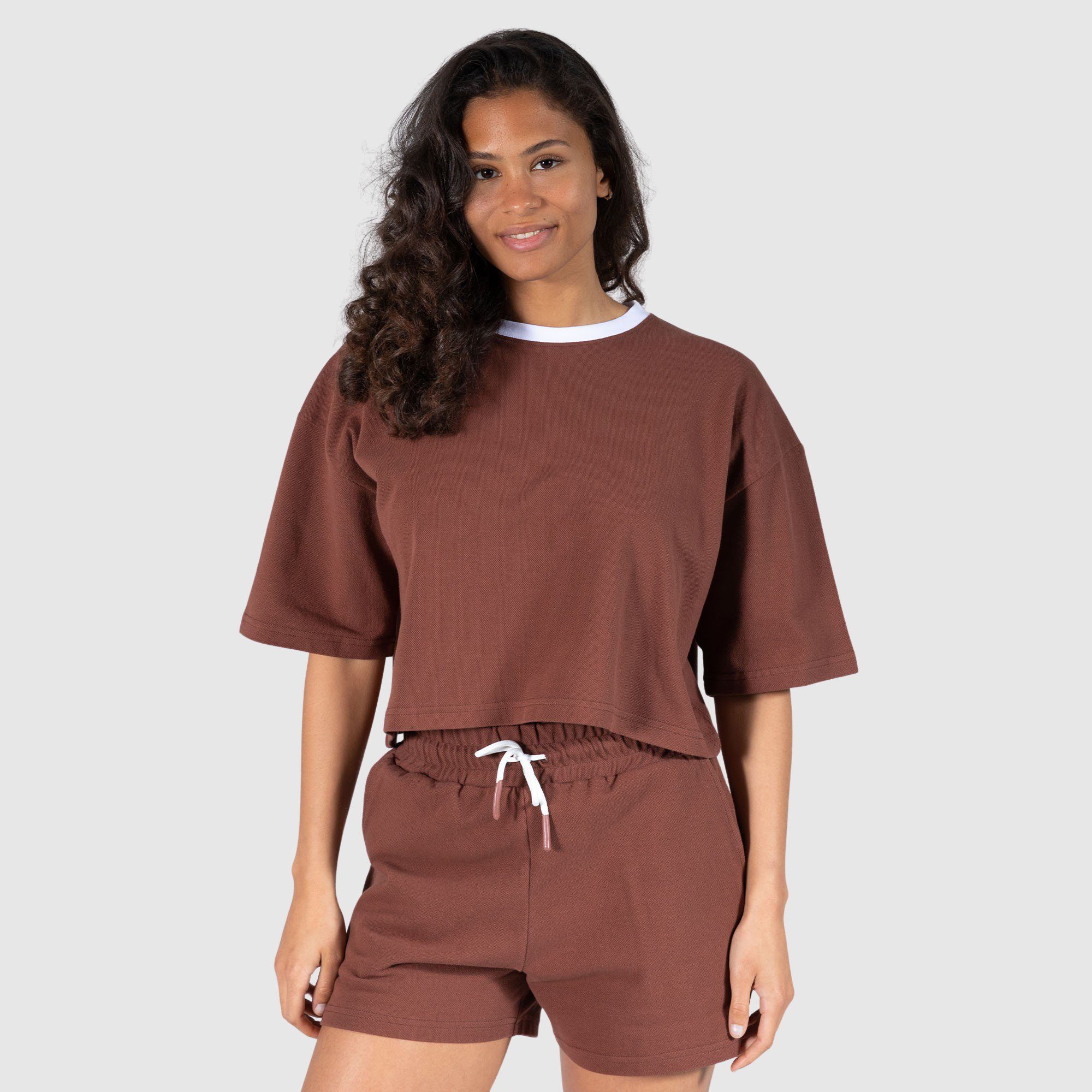 Smilodox T-Shirt Halie Oversize, 100% Baumwolle, Pikee Braun