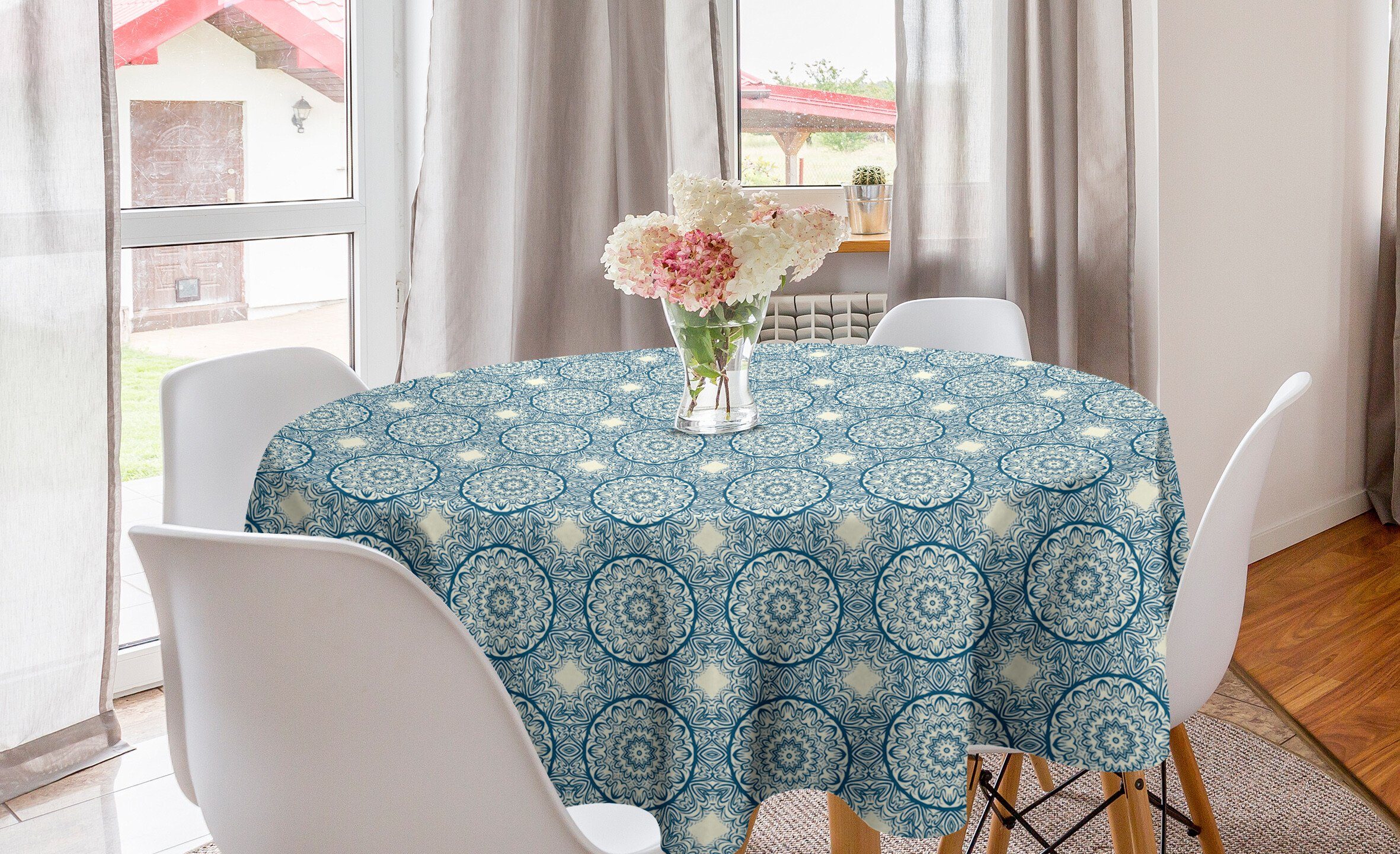 Art Küche für Kreis Blauer Mandala Tischdecke Tischdecke Dekoration, Abdeckung Abstrakt Esszimmer Oriental Abakuhaus