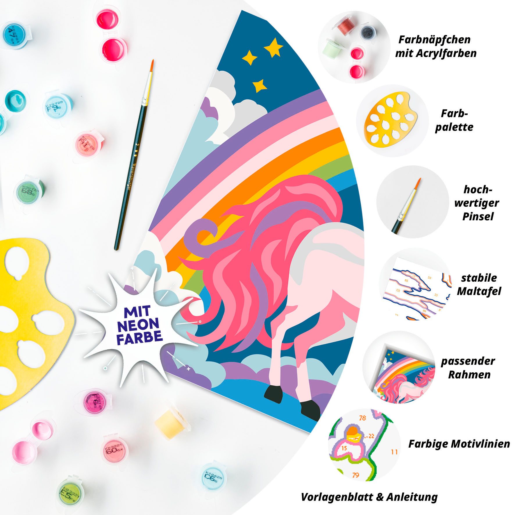 Ravensburger Malen nach Zahlen CreArt, Pinkes Einhorn, Made in Europe
