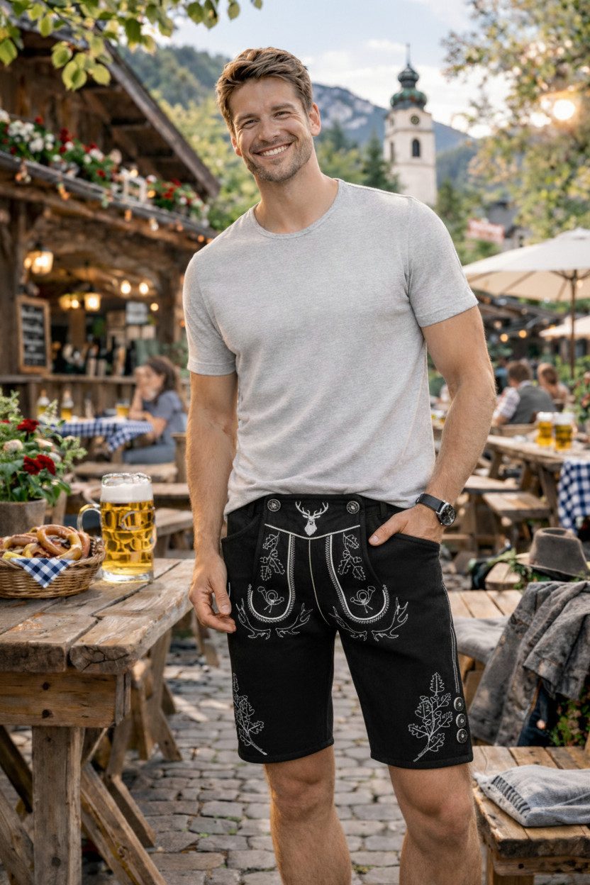 PAULGOS Trachtenhose Herren Jogginghose Design Lederhose Kurz Sweathose Bermuda Shorts JOK5