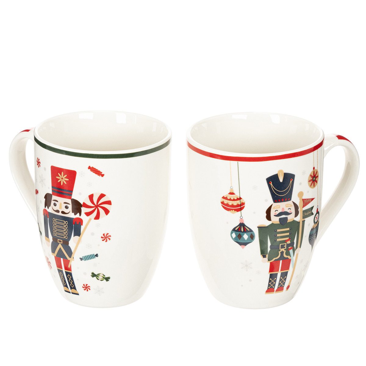 Kaemingk Weihnachtsmann Weihnachtliche Keramiktasse mit Nussknacker und, 2 Stück