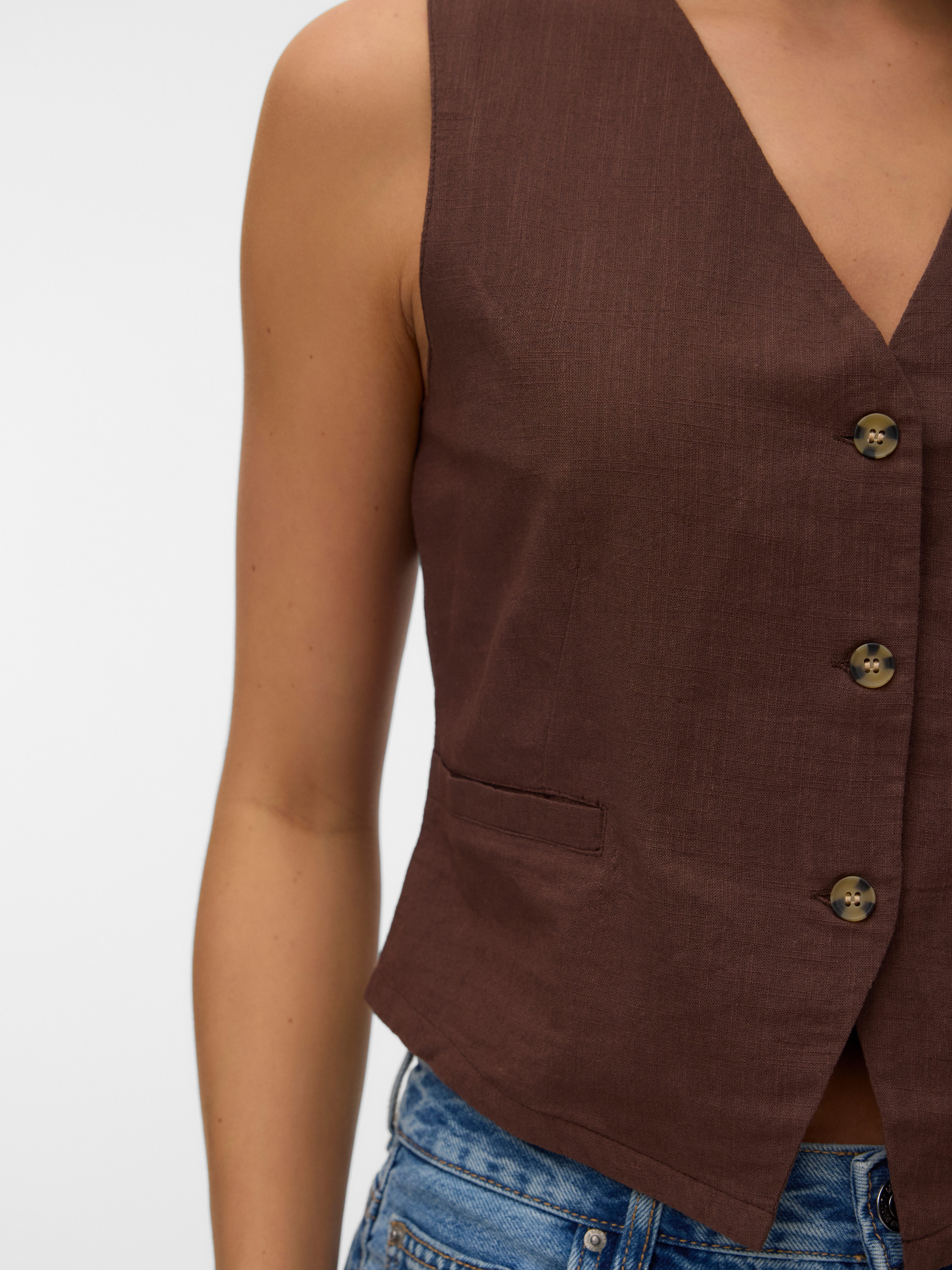Vero Moda Kurzweste VMCAIA SL VEST WVN NOOS Baumwolle mit Leinen, figurbetonte Form
