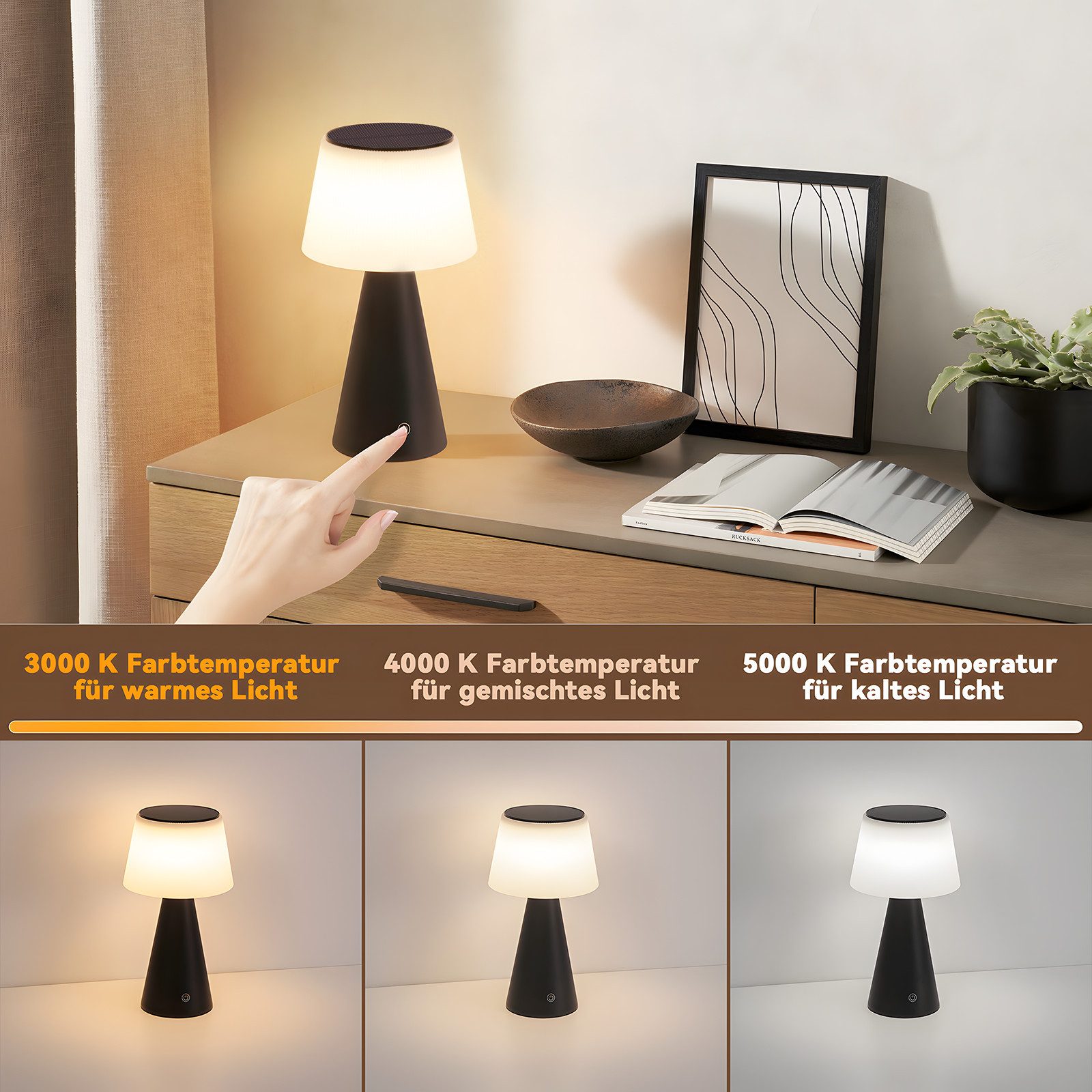 Nettlife LED Tischleuchte Nachttischlampe Solar Akku günstig online kaufen