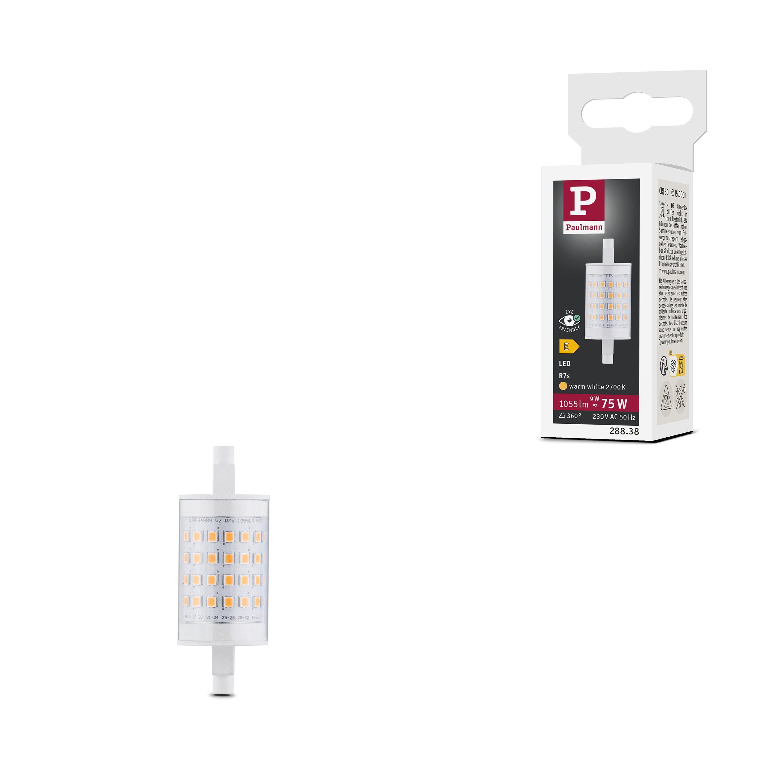 Paulmann LED-Leuchtmittel Standard 230V LED Stab R7s 78 mm 1055lm 9W 2700K Klar, R7s, 1 St.