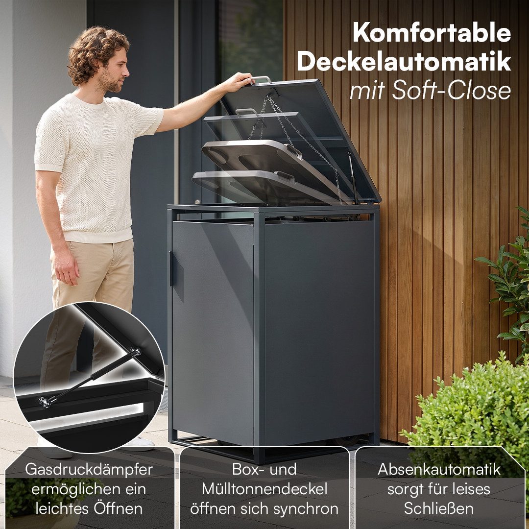 STEELSØN Mülltonnenbox Thoria 120 L aus verzinktem Stahl (Anthrazit, verfügbar mit 1, 2, 3, 4, oder 5 Türen), für 1 Mülltonne, mit magnetischem Türgriff