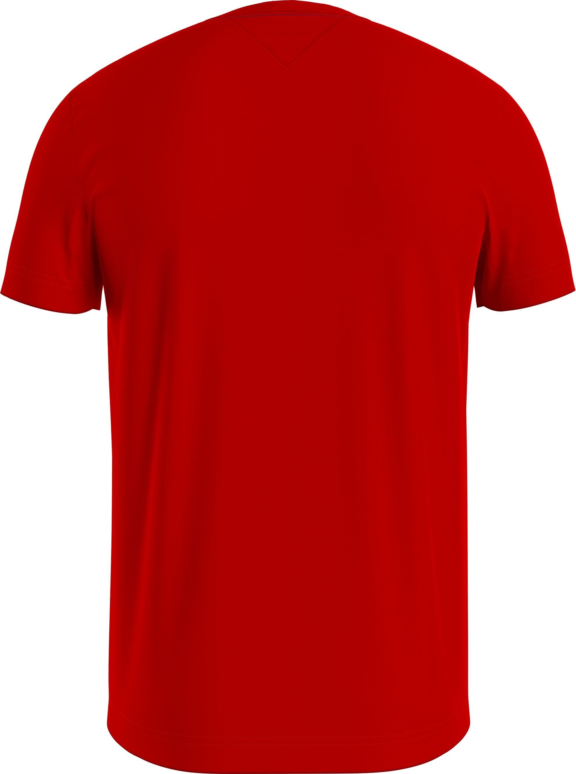 Tommy Hilfiger mit HILFIGER STRIPE CHEST auf rot Brust T-Shirt TEE der Streifenprint