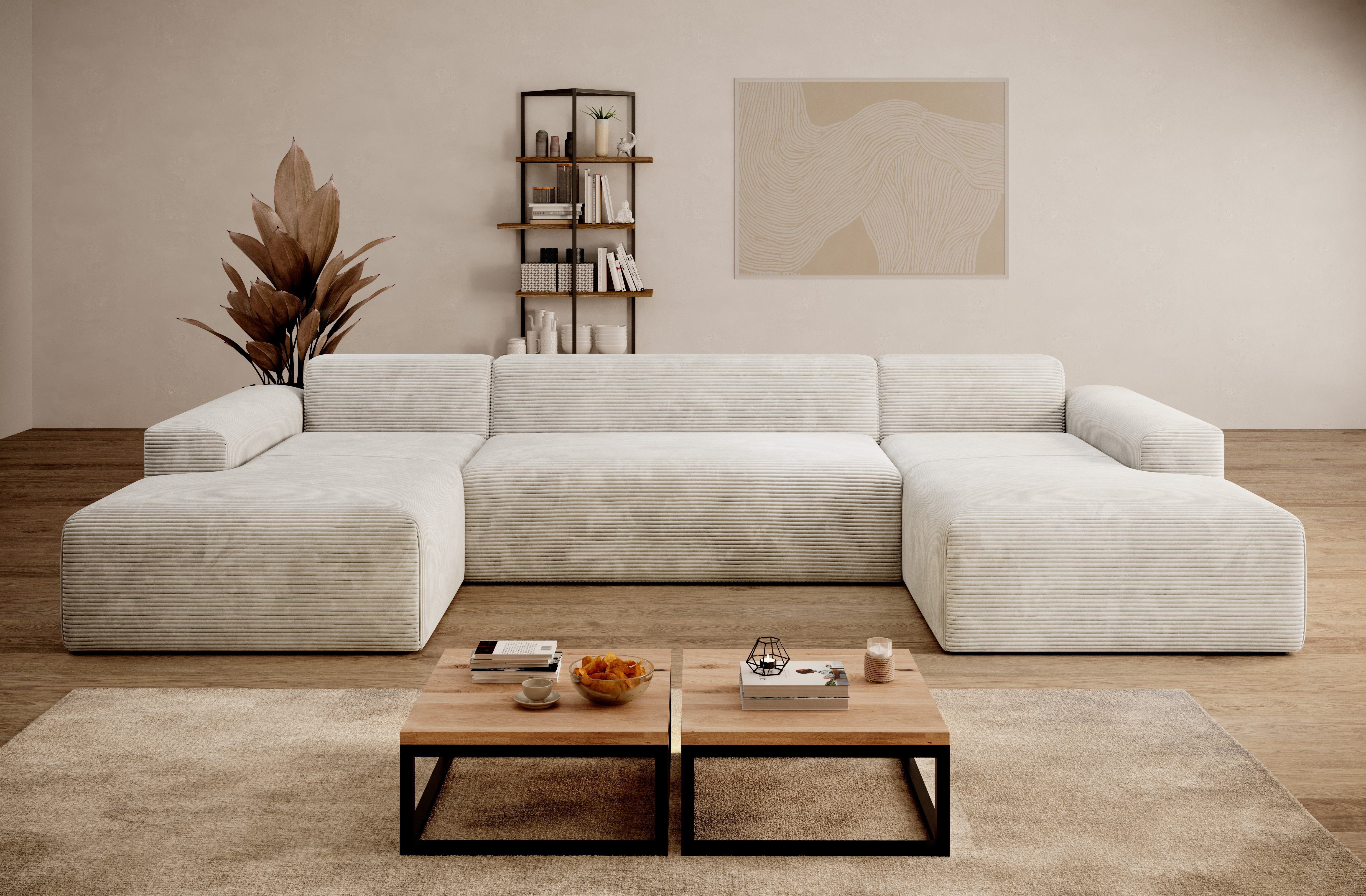 PROMETO Möbel Ecksofa Empire Ecksofa U-Form, Sofa U-Form Beige und Grau