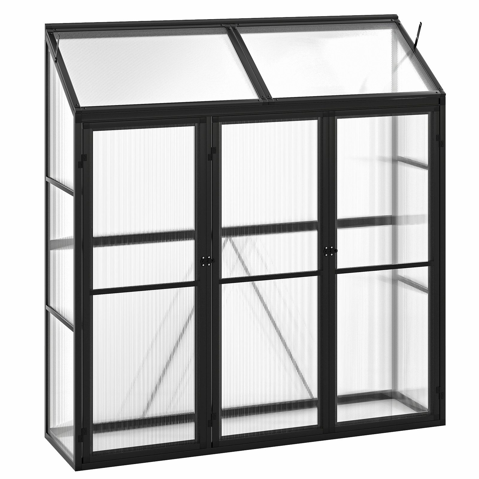 KOMFOTTEU Gewächshaus, Anlehngewächshaus mit 3 abschließbaren Türen & 2 Oberlicht