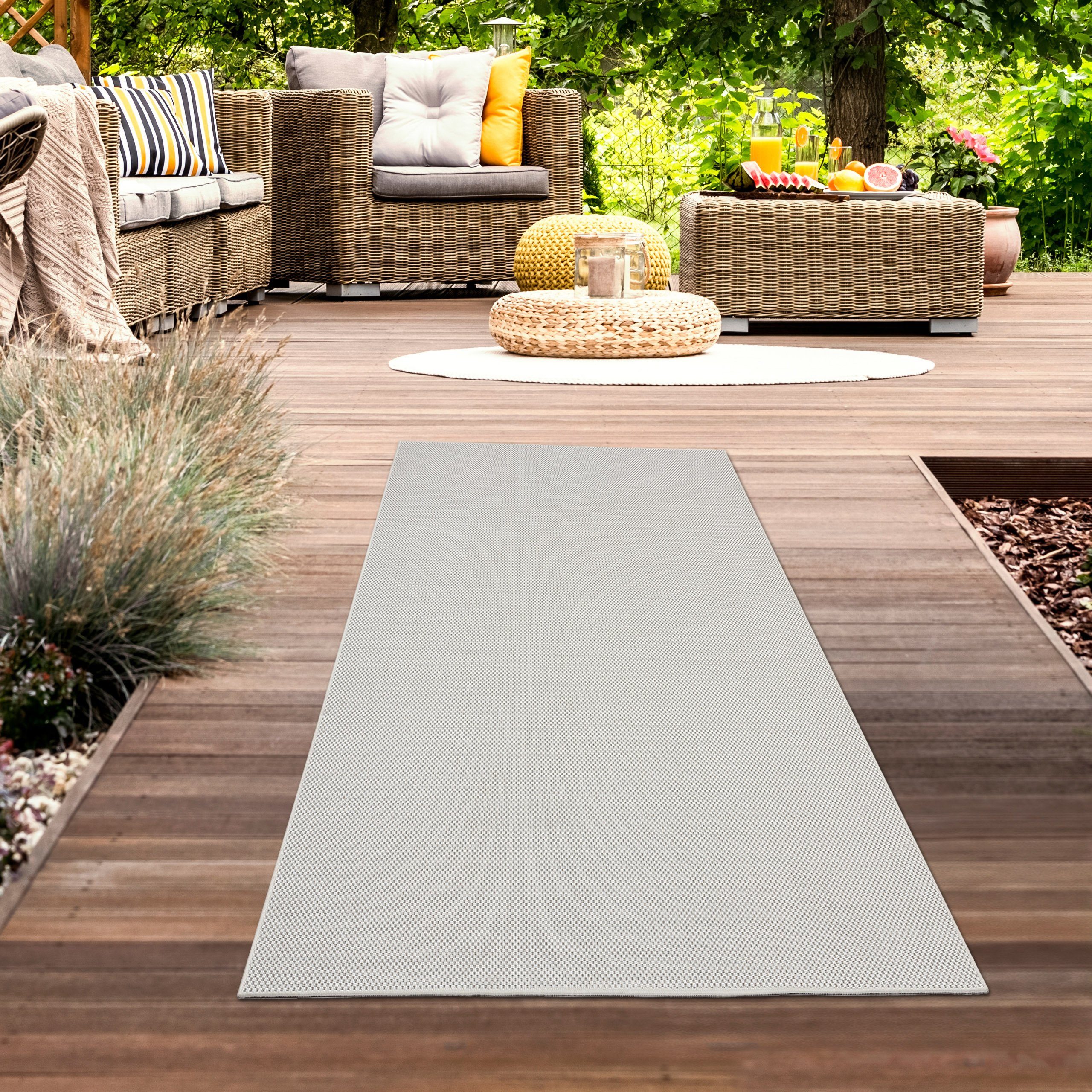 Teppich Heller Flachgewebeteppich In- & Outdoor, Veranda, schlicht creme, Carpetia, rechteckig, Höhe: 1 mm