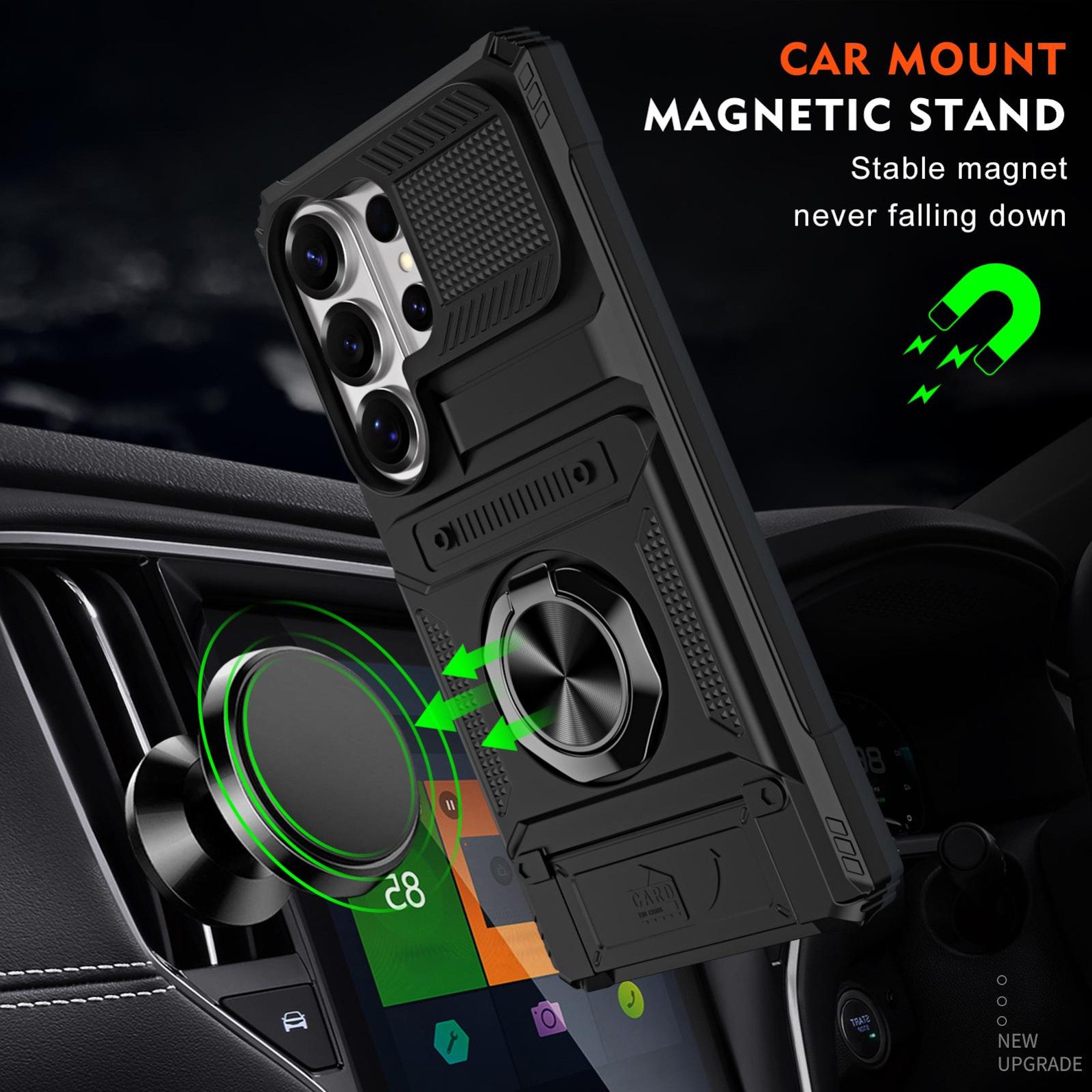 Wigento Handyhülle Magnetisch Ring Samsung Galaxy S26 Ultra 5G Kunststoff Silikon Schwarz, 2 Fächer für Kreditkarten, 360 Grad Schutz, Halte Ring – Bild 2 von 5