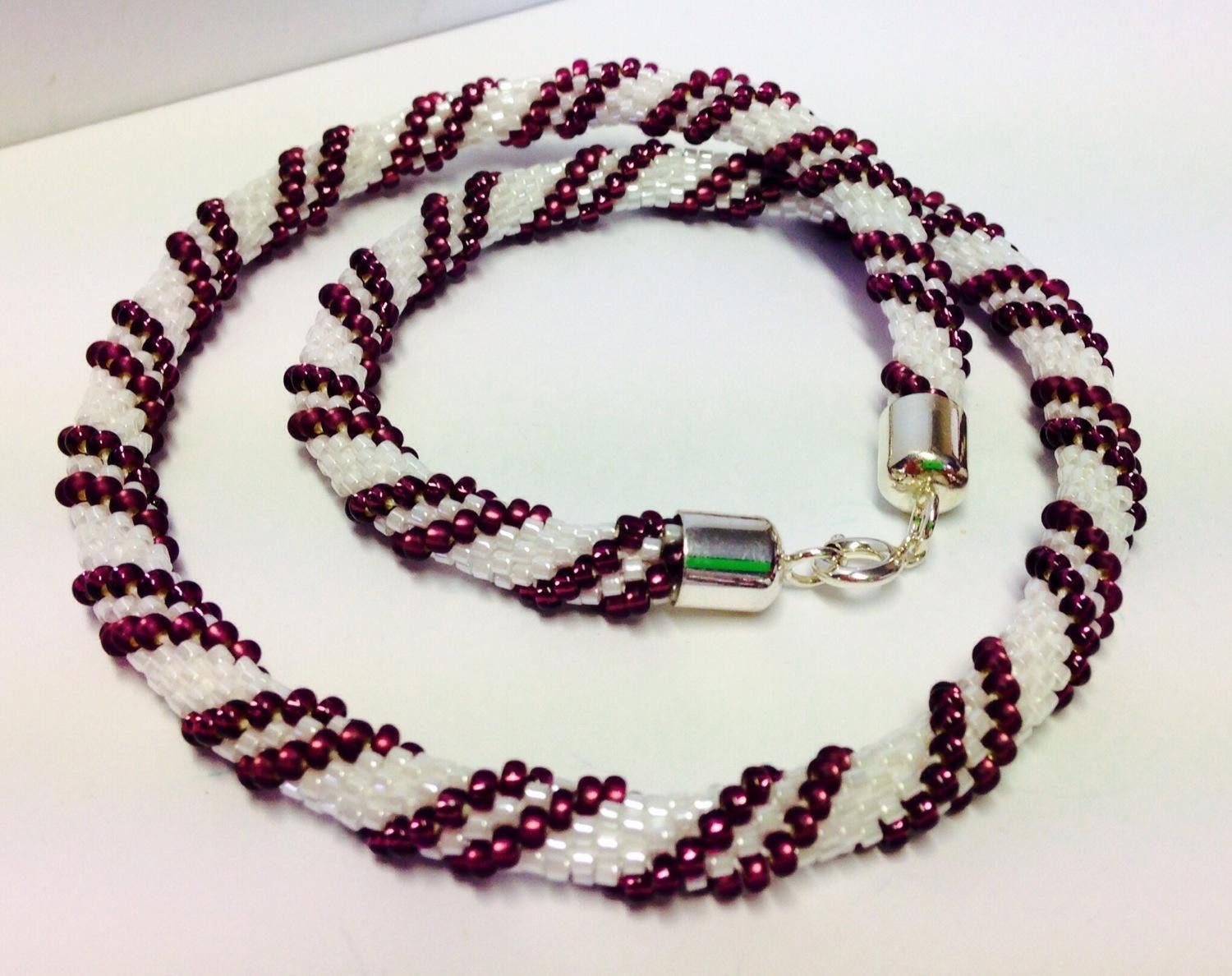 Kette ohne Anhänger Häkelkette, Weiß - Aubergine (matt u glänzend) 925
