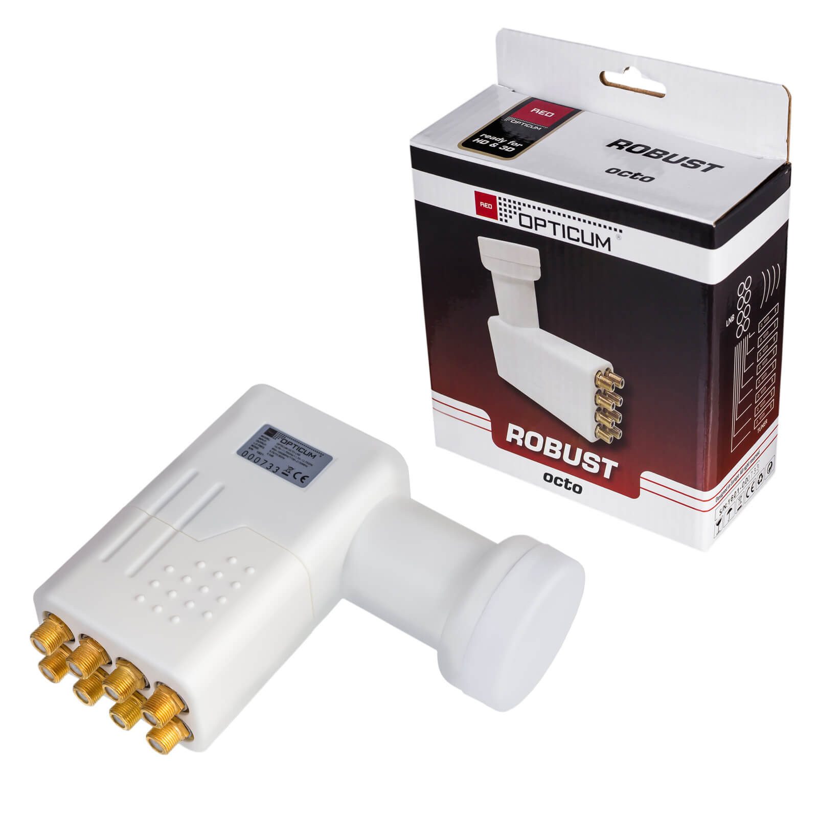 HB-DIGITAL LNB Octo Red Opticum PRO LOP-06H für 8 Teilnehmer weiß Universal-Single-LNB (für 8 Teilnehmer, Die vergoldeten F-Anschlüsse für noch bessere Signalübertragung)
