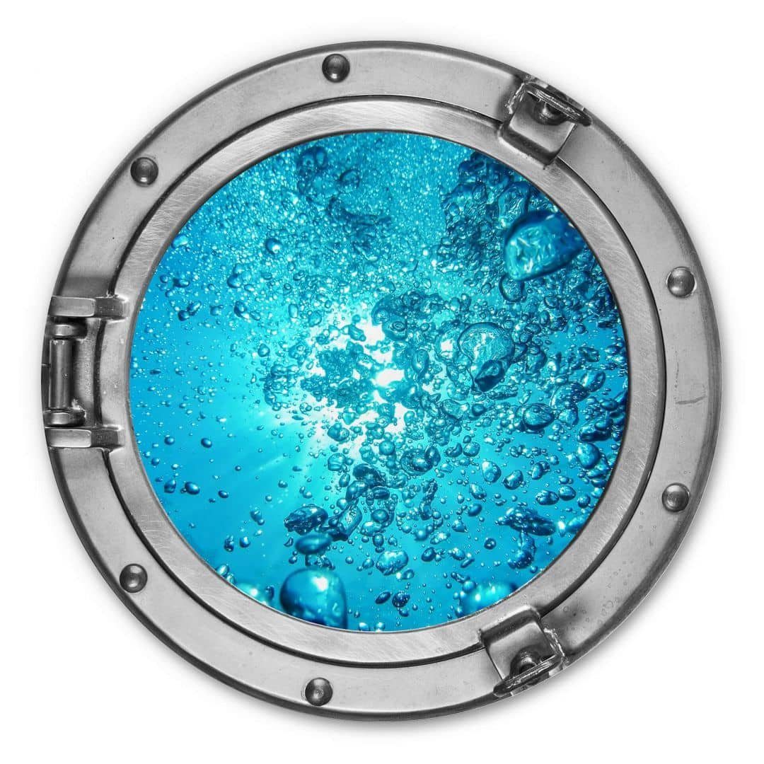 K&L Wall Art Alu-Dibond-Druck Metallposter Scuba Diving Silberoptik Bullauge U-Boot Schiff Ozean, Metalloptik Wandbild Ø 20cm