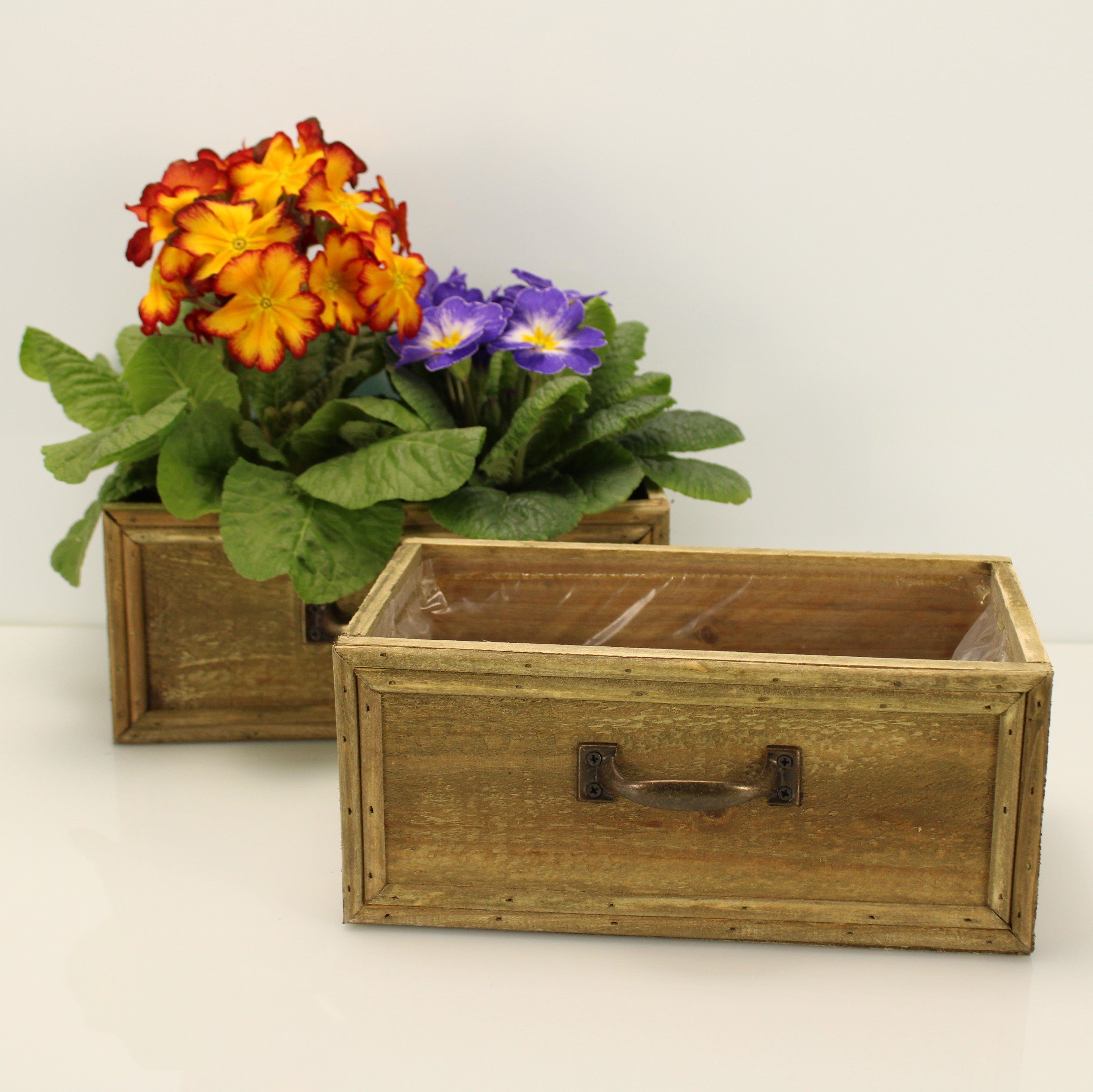 Online-Fuchs Blumentopf 2er Set Pflanzgefäße im Schubladen-Design NATUR Vintage Stil P61, 23 x 20 x 10 cm, für Kräuter und Blumen, Apotheker Kasten