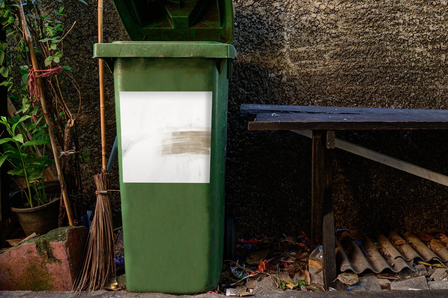 Wandsticker Sticker, Weiß - - MuchoWow Abfalbehälter - Abstrakt (1 Mülleimer-aufkleber, Container, Mülltonne, Design St), Taupe