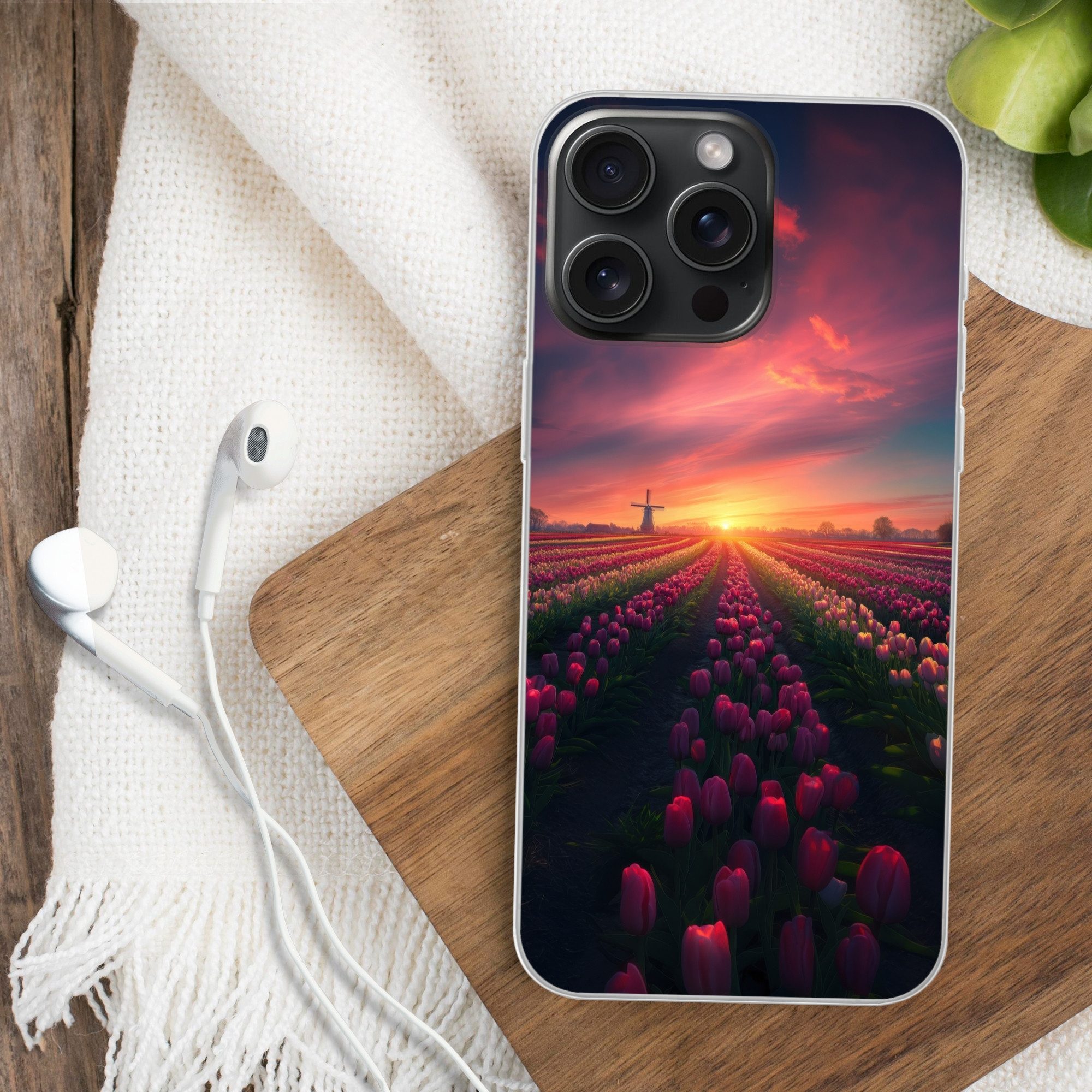 MuchoWow Handyhülle für Apple iPhone 15 Pro Max Windmühle - Sonnenuntergang - Landschaft, Smartphone-Bumper, Print, Handy Schutzhülle Dünn