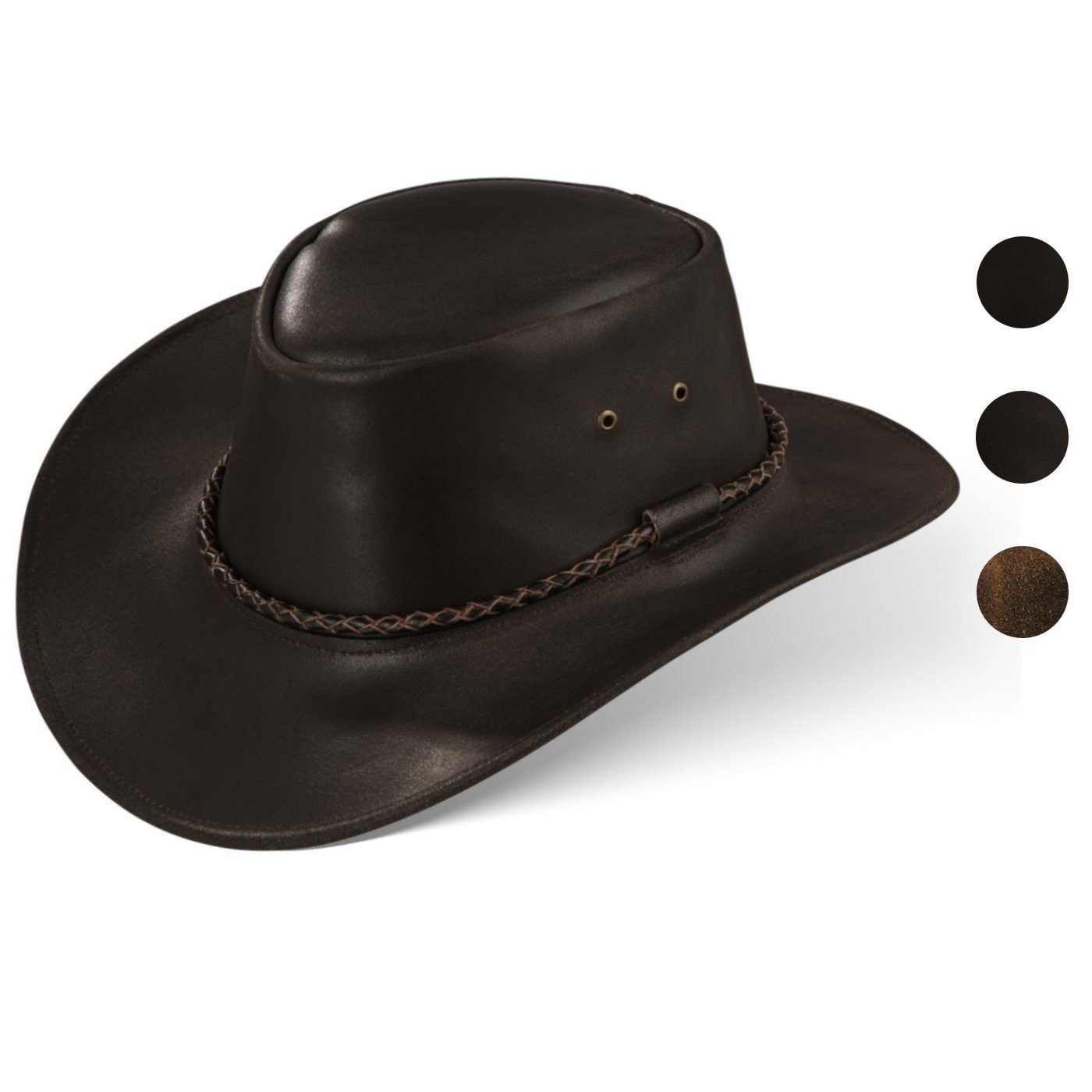 BLACK FOREST FOX Cowboyhut Western Cowboy Rindsleder Hut Herren JERO in 3 Farben Braun Größe XXL