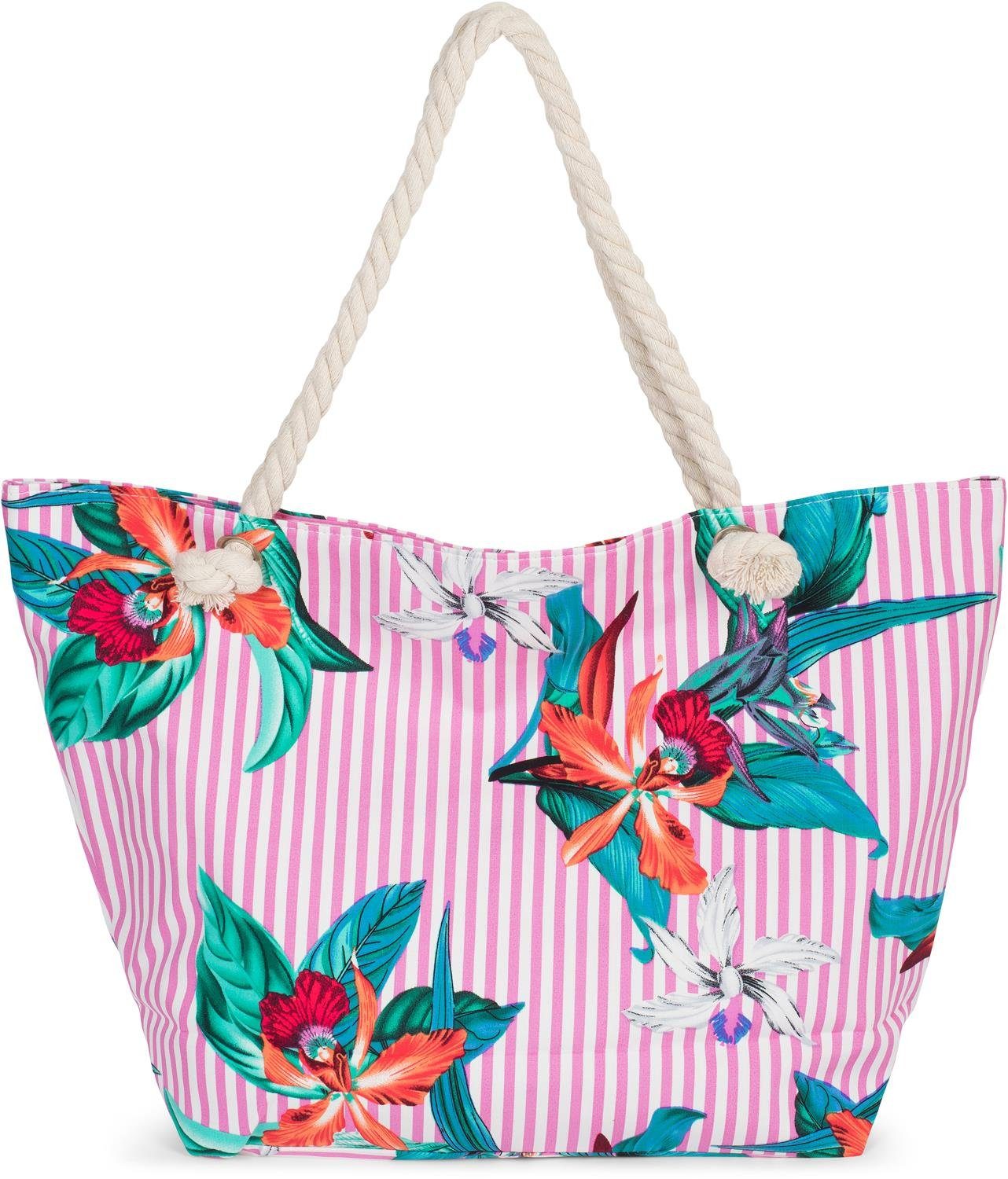 Damen Strandtaschen styleBREAKER Strandtasche, Strandtasche mit Streifen und Orchideen