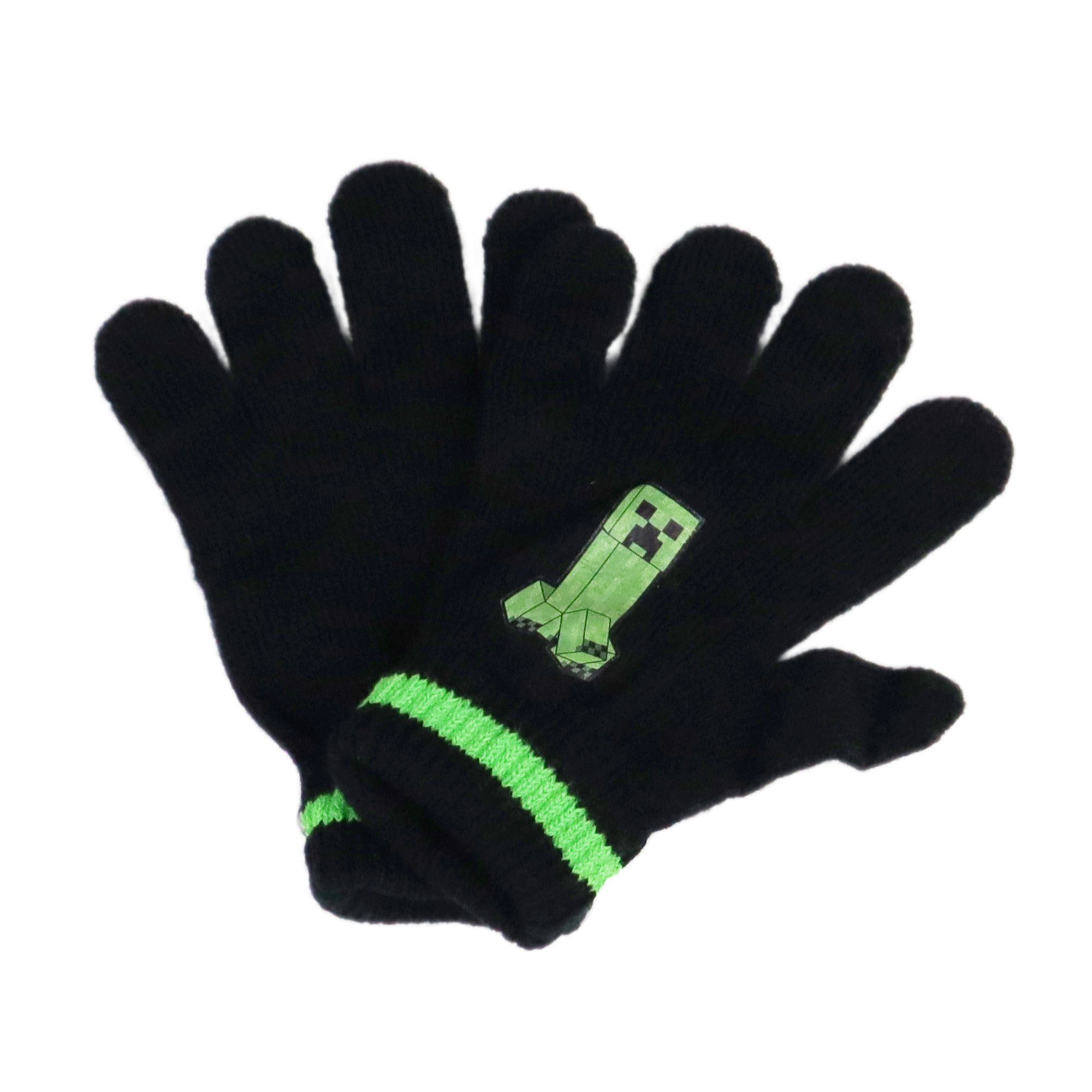Einheitsgröße Multisporthandschuhe Handschuhe 10 Schwarz, ca in bis Motiv Jahre, Minecraft Creeper Kinder vom Minecraft Creeper Finger Grün oder