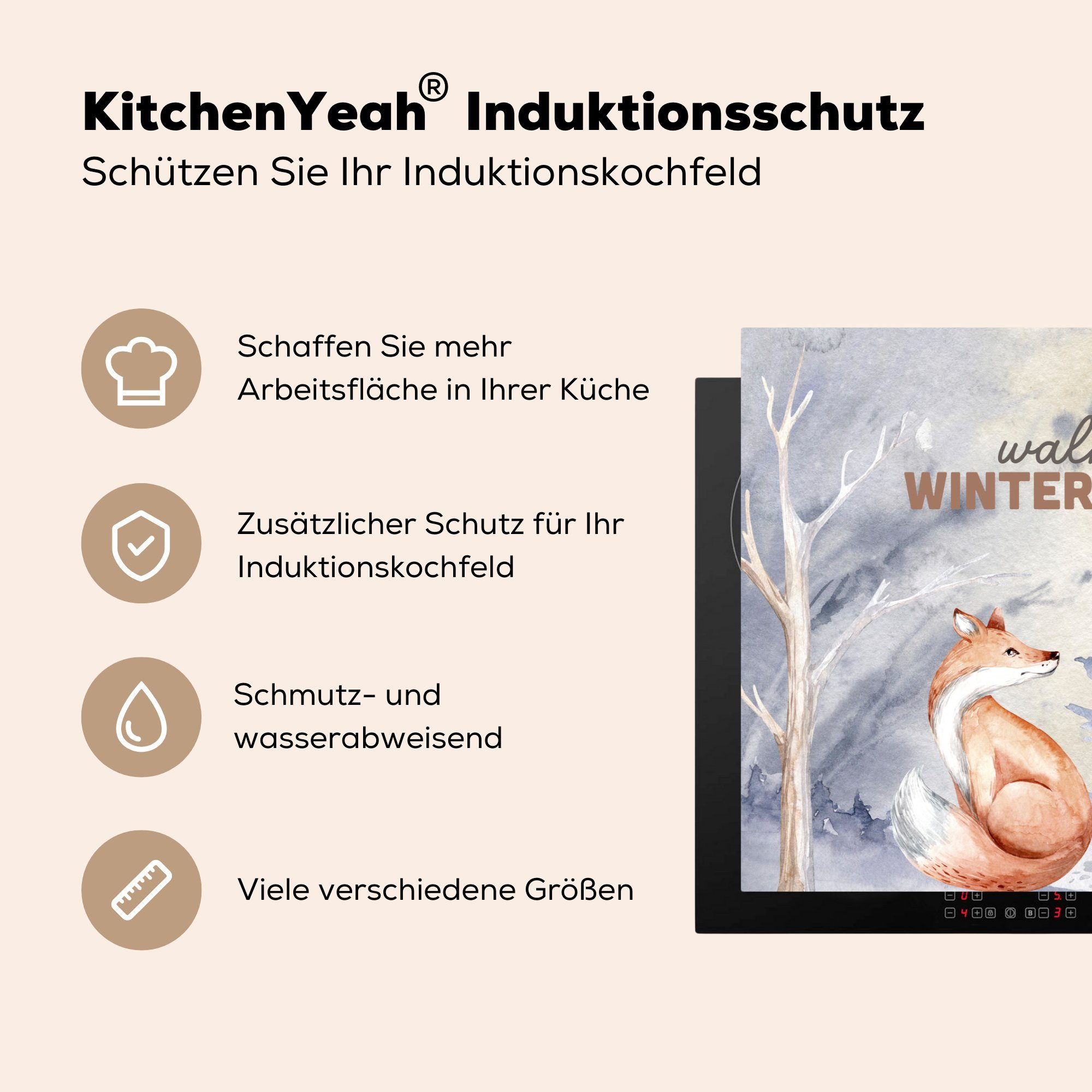 - - cm, (1 Bär Fuchs MuchoWow Winter Induktionskochfeld 81x52 Vinyl, die küche, tlg), für Schutz Herdblende-/Abdeckplatte Schnee, Ceranfeldabdeckung -