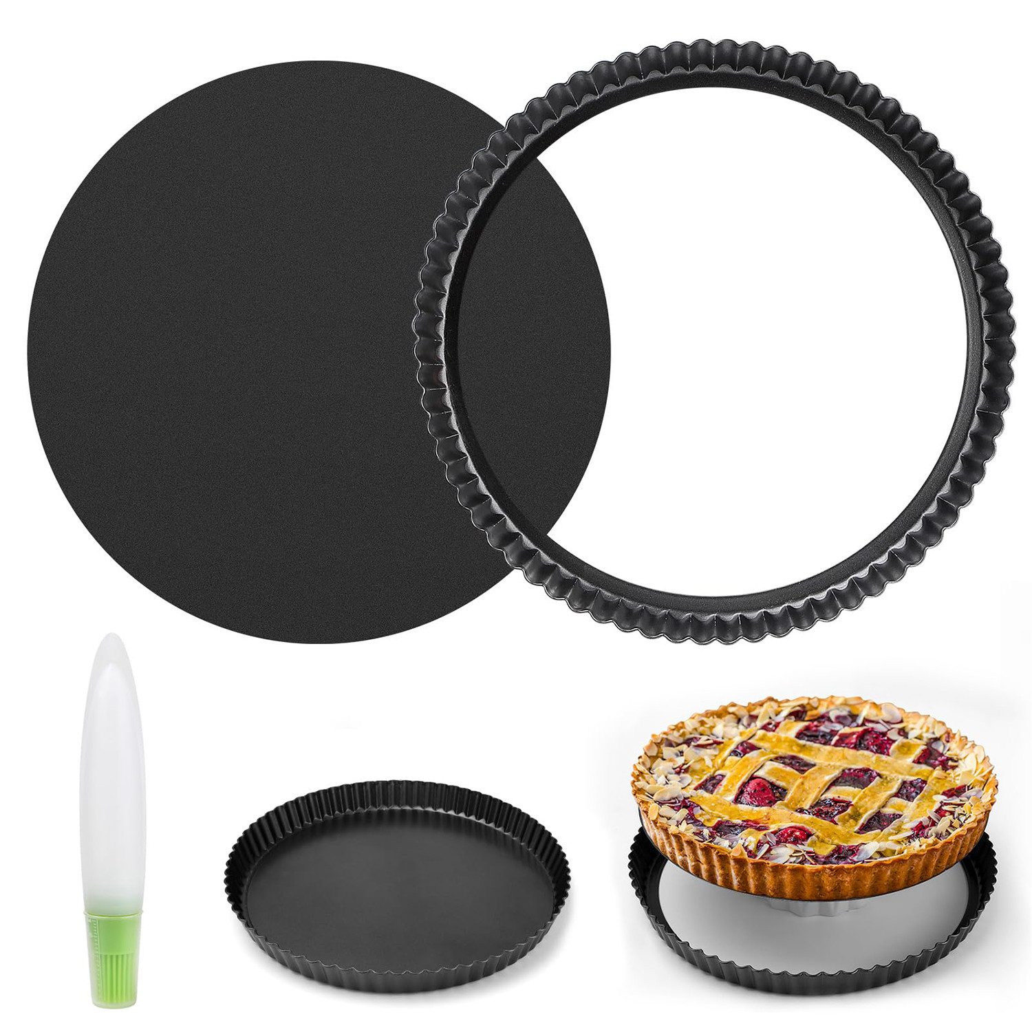 wohnTRAUM24 Quicheform Tarteform mit Hebeboden, Springform 28 Cm Rund Obstkuchenform, Sicherheit Antihaftbeschichtung Quiche Backform für Schokoladentorten