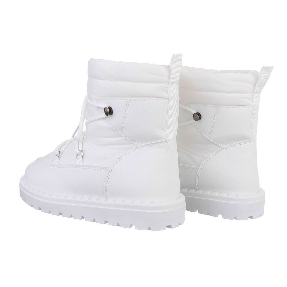 Ital-Design Damen Snowboots Freizeit Snowboots Flach Schnürstiefeletten in Weiß
