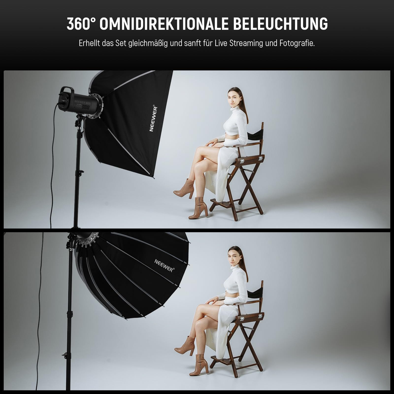Neewer Softbox NS90P 90cm Parabol Softbox, mit Bowens Mount, Schnellwechsel, mit Diffusoren/Gitter/Tasche, für Video Dauerlicht Godox Aputure
