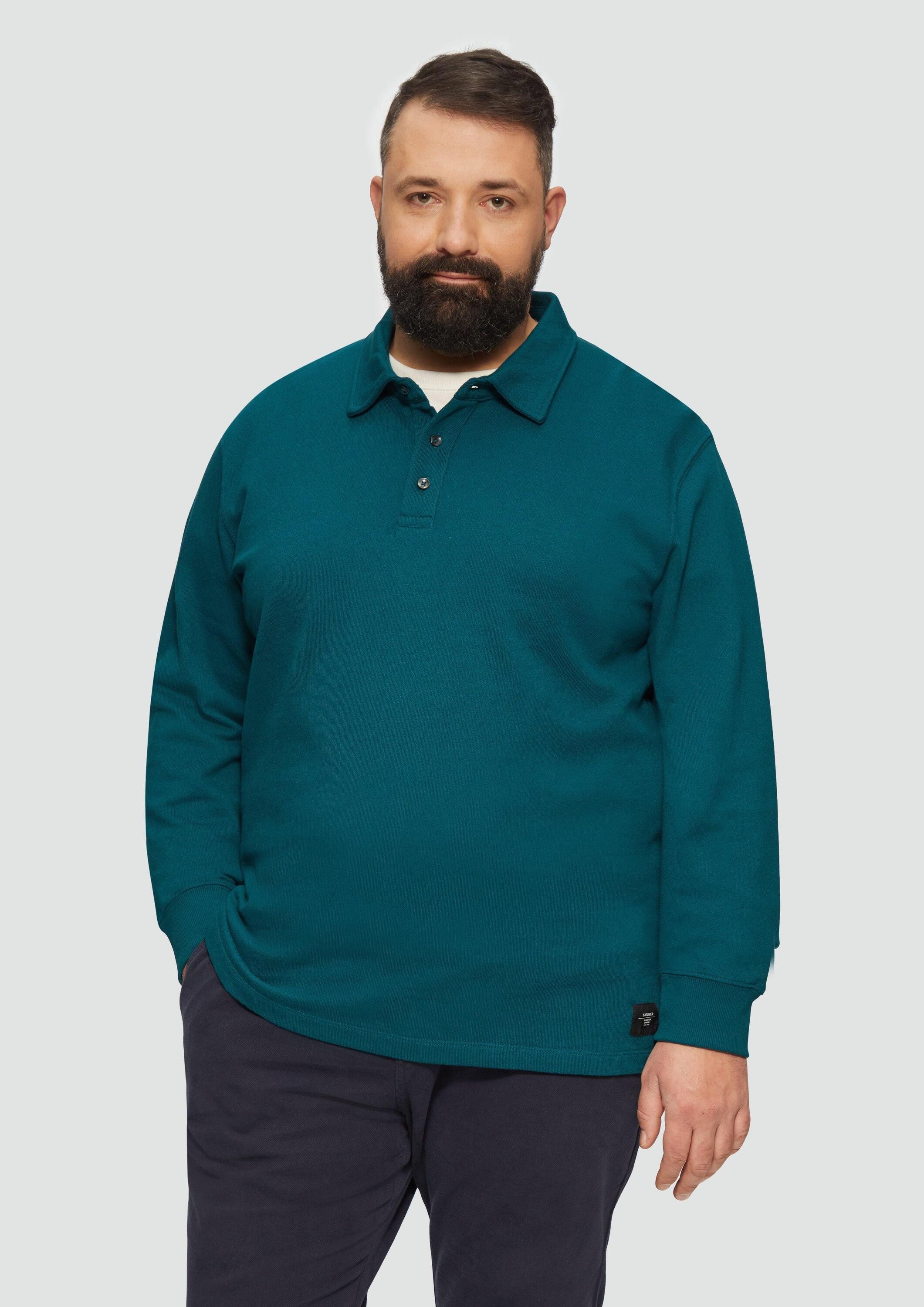 s.Oliver Langarmshirt Polo-Shirt Strukturiertes Langarm-Poloshirt im Relaxed Fit