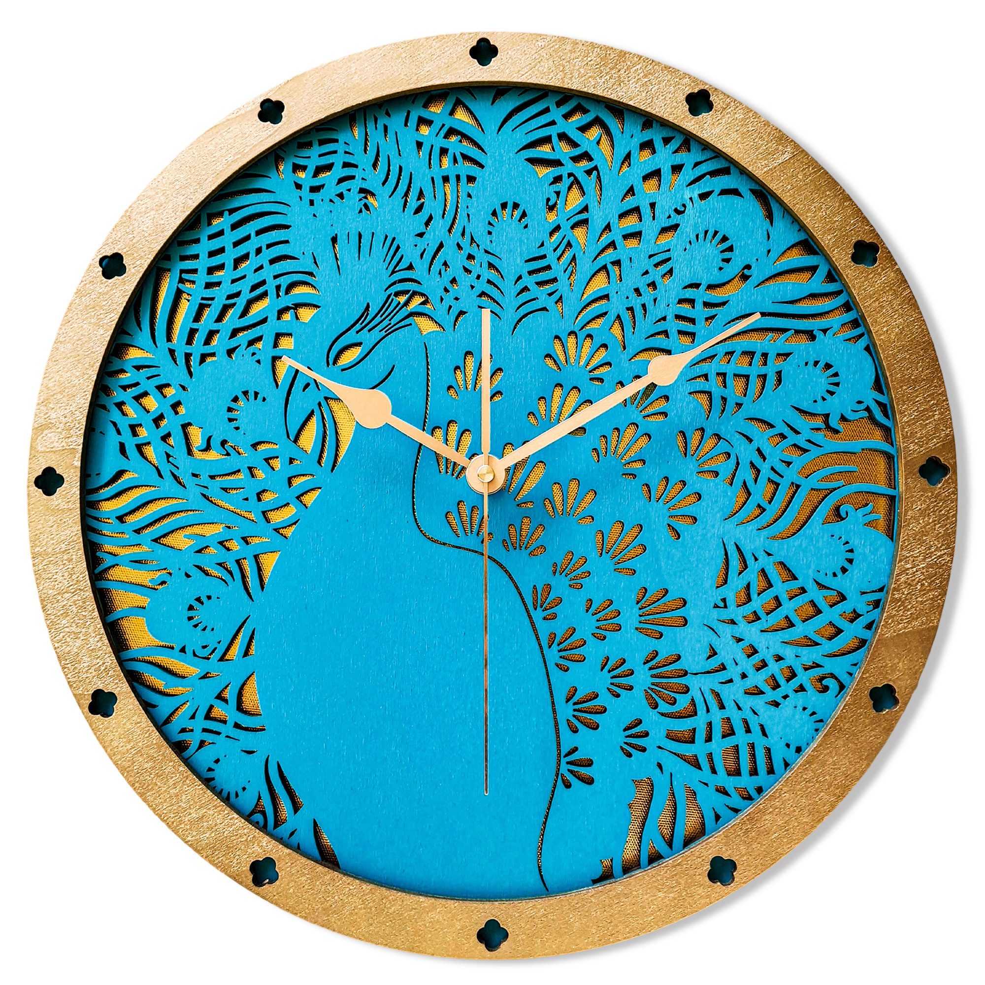 ORNAMENTI Wanduhr Pfau, Boho, Grosse, vintage, dekorative, hingucker Wanduhr, holz (Vogel, Handmade, retro, ohne Ticken, Wanddeko, 3 Größen 40, 50, 60 cm)