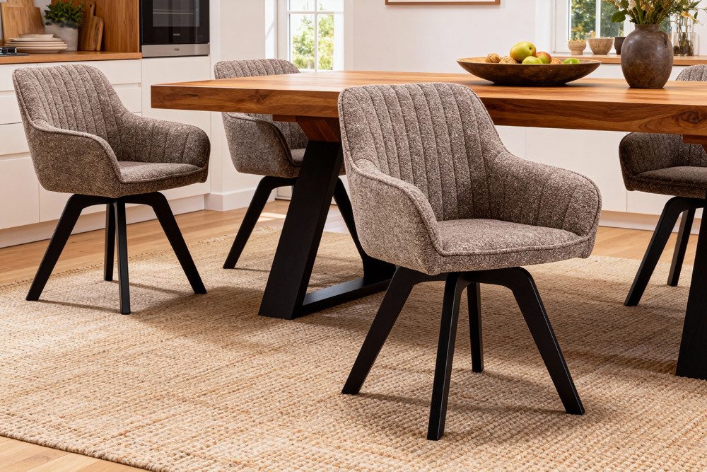 riess-ambiente Polsterstuhl LIVORNO taupe/natur- Microfaser, Buchenholz, 180° drehbar, zeitlos (Einzelartikel, 1 St), Esszimmer · Auto-Return-Funktion · Massivholz · mit Armlehne · Retro