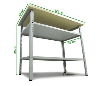 ONDIS24 Werkstatt-Set Werkstatteinrichtung 120 cm Werkbank Basic Pro, Metall, Lochwand, Werkstattschrank, 1,20m (B) x 2,05m (H) x 0,60m(T)