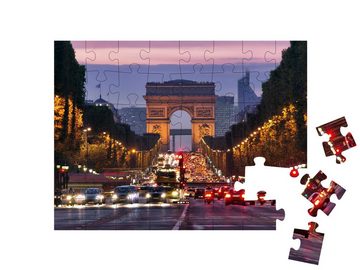 puzzleYOU Puzzle Staub bei Nacht auf dem Champs-Elysees, Paris, 48 Puzzleteile, puzzleYOU-Kollektionen Paris, Frankreich