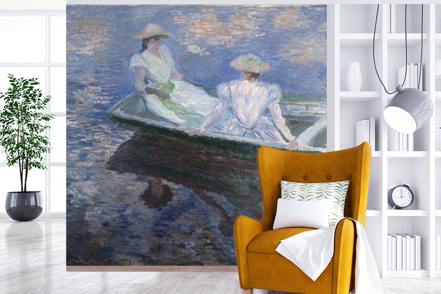 Gemälde Wohnzimmer Claude von bedruckt, Küche, Fototapete MuchoWow - einem für Schlafzimmer St), (4 in Monet, Fototapete Boot Matt, Vliestapete Damen