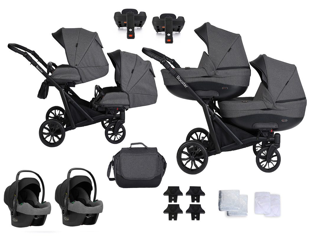 Zwillings-Kombikinderwagen Twin-Go 5 in 1 inkl. Sportsitze, Autositze und Isos in 2 Farben