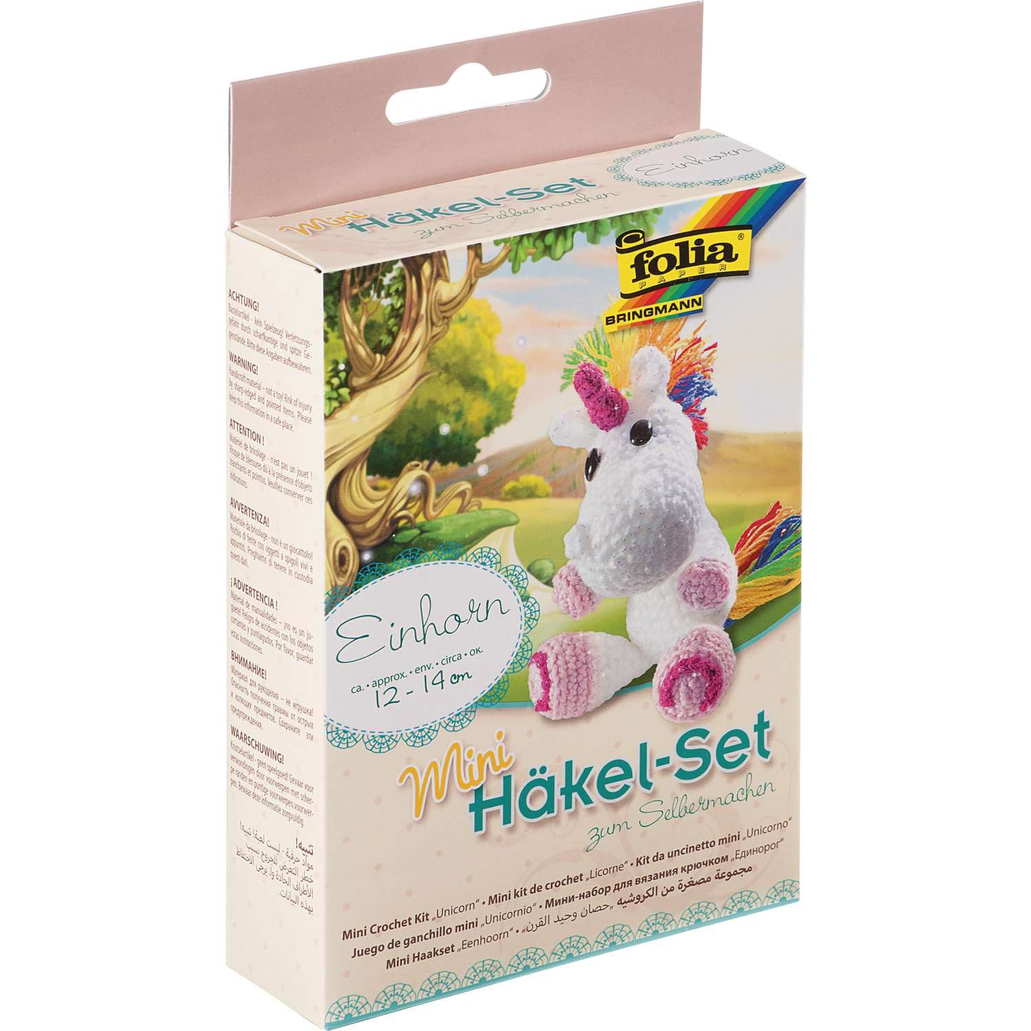 Folia Kreativset FOLIA Mini Häkelset für Anfänger mit Anleitung - EINHORN - komplett, Mit Anleitung, Garn und Häkelnadel