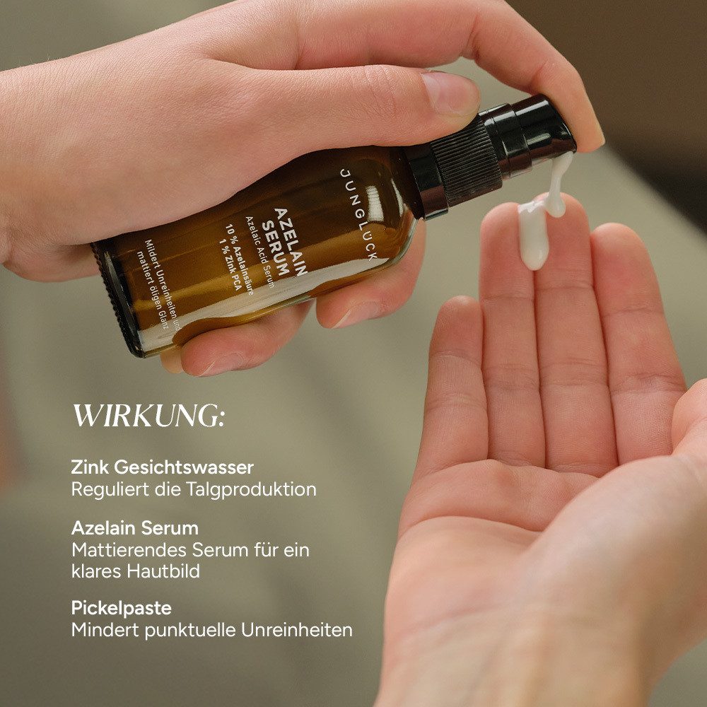 JUNGLÜCK Hautpflege-Set Bye Bye Pickel Trio, 1-tlg., dein Trio aus Zink Gesichtswasser, Azelain Serum und Pickelpaste