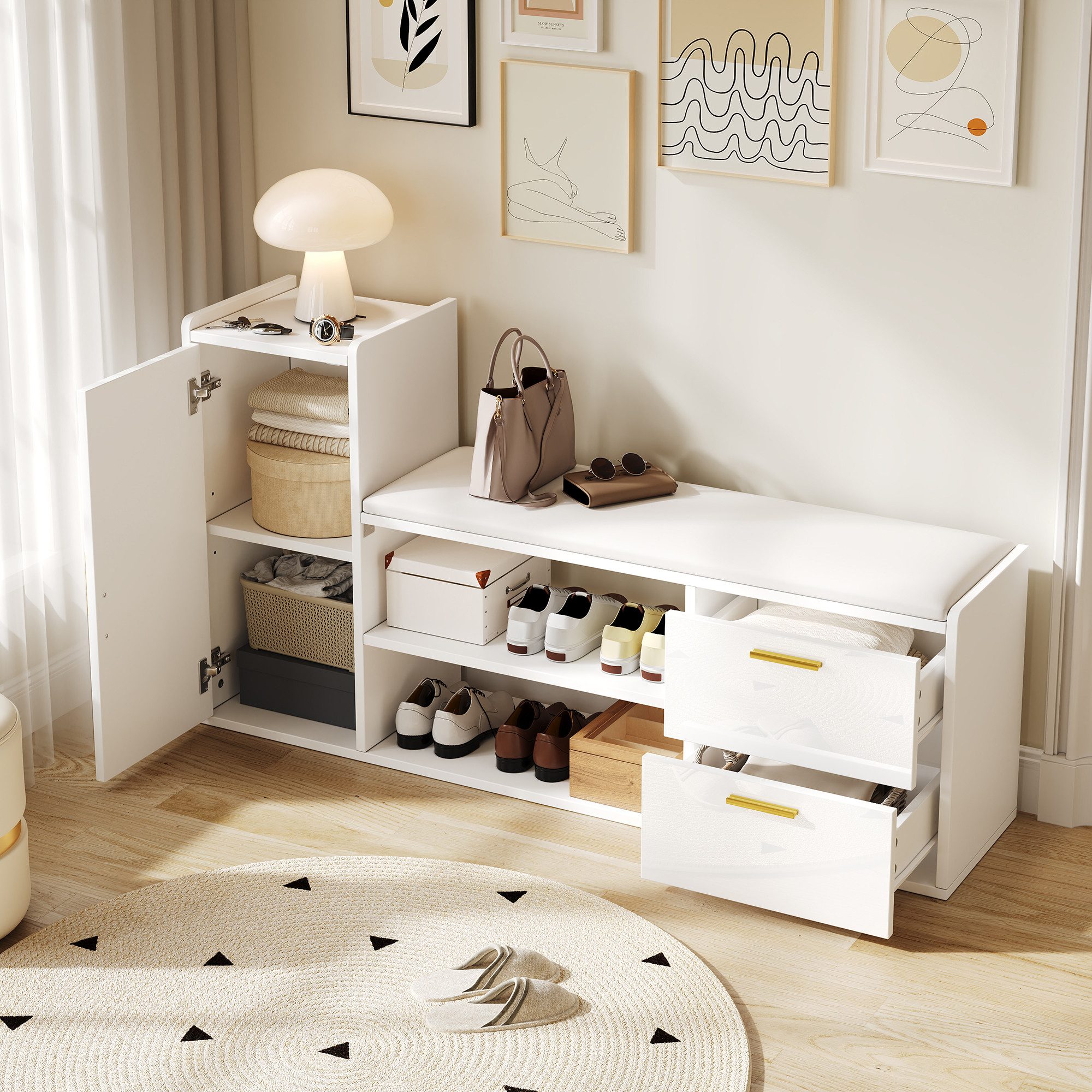 Merax Schuhbank Hochglanz in Weiß, mit gepolsterter Sitzfläche & verstellba günstig online kaufen