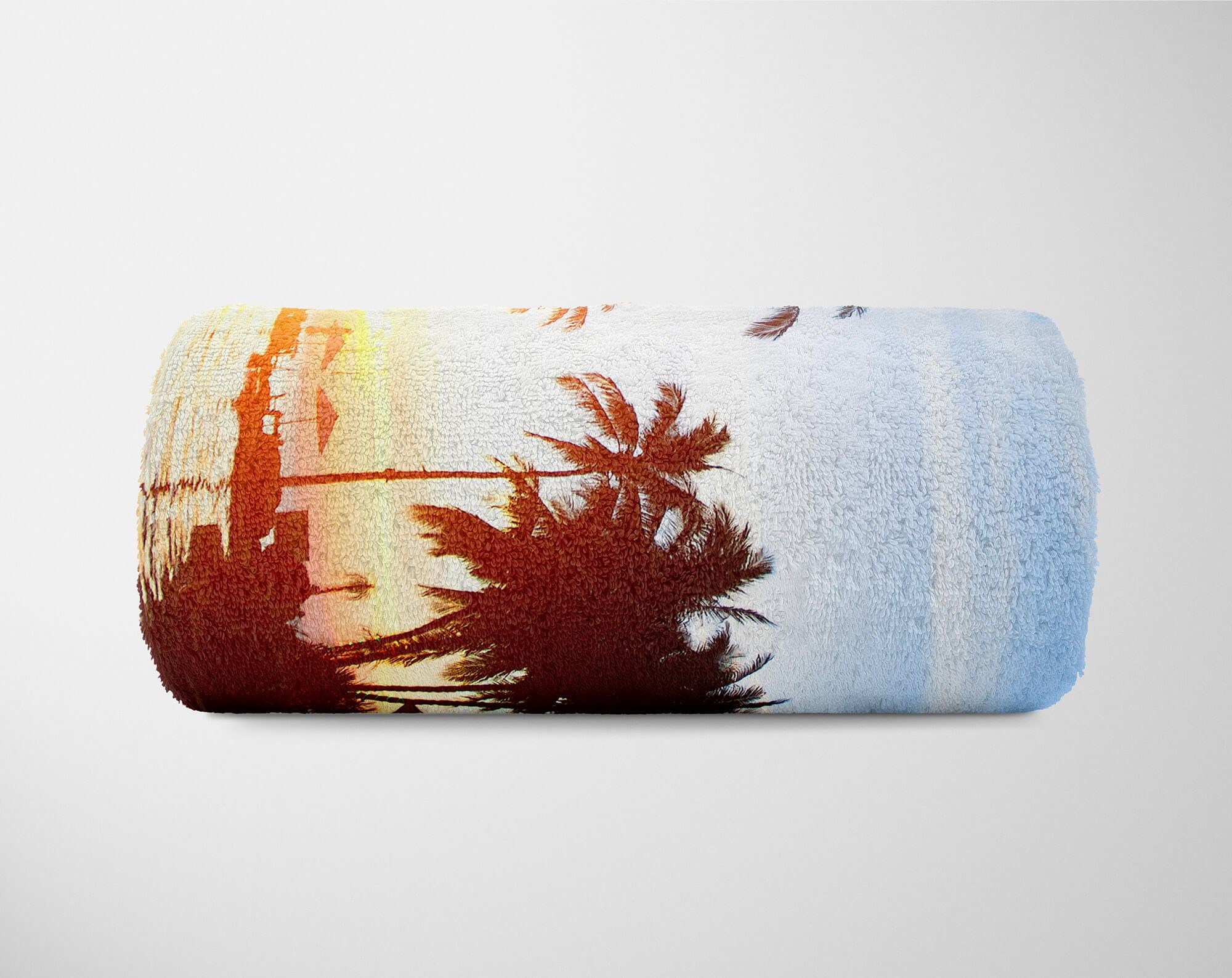 Süden Sonne, Handtuch mit (1-St), Handtuch Baumwolle-Polyester-Mix Handtücher Strandhandtuch Fotomotiv Kuscheldecke Art Palmen Sinus Saunatuch