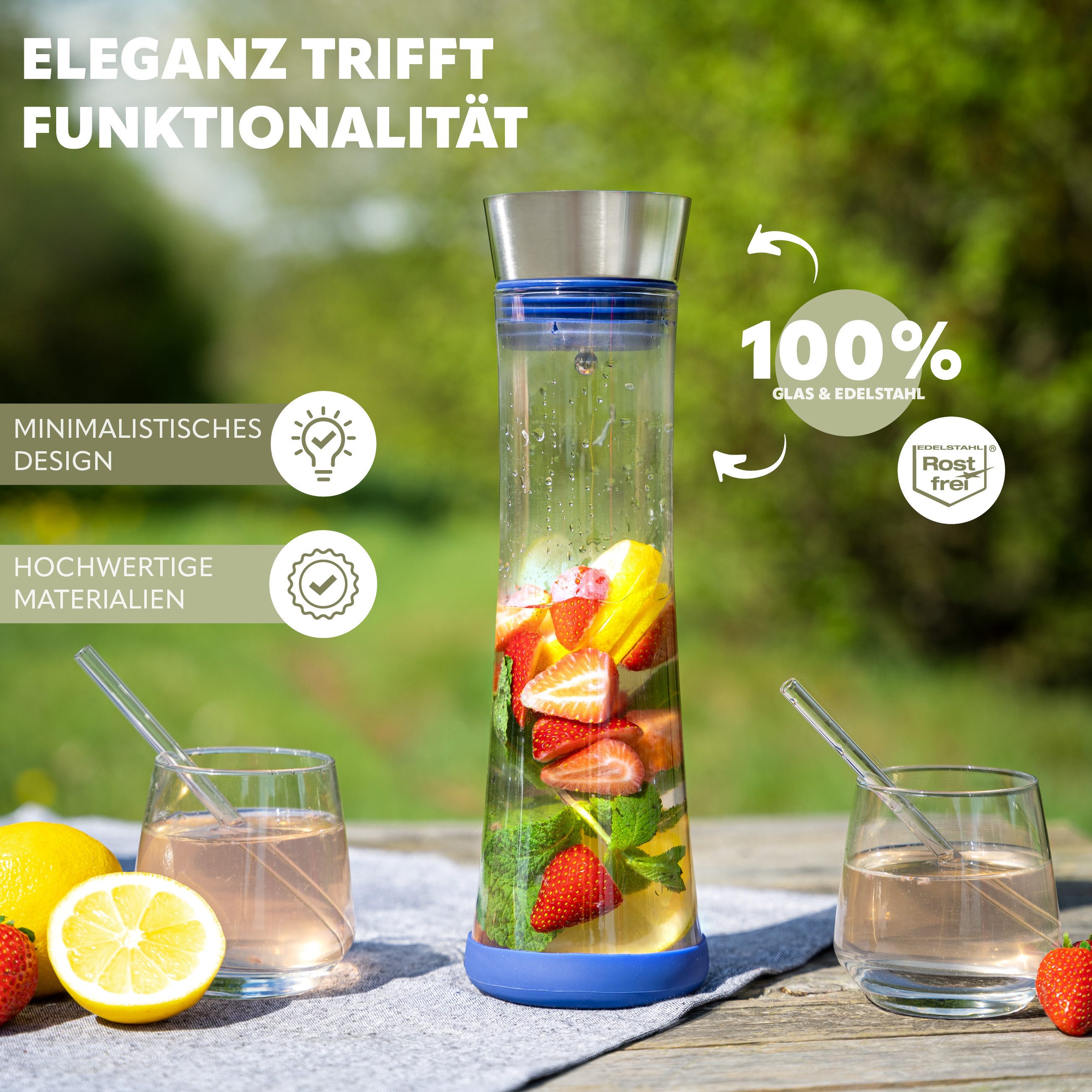 bremermann Karaffe CAROLA mit Silikonfuß - zerlegbarer Deckel - 1 Liter