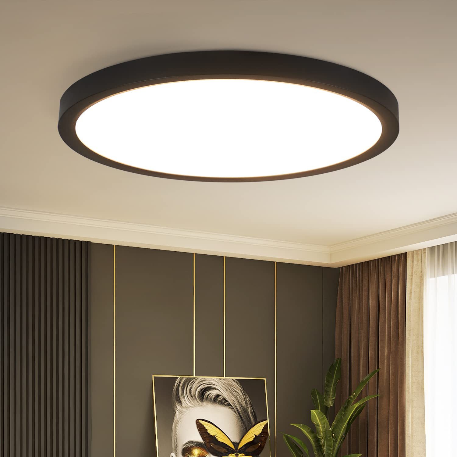 Nettlife LED Panel Schwarz 18W 23CM Rund Deckenlampe Flach Deckenbeleuchtung, IP44 spritzwassergeschützt, LED fest integriert, Neutralweiß, für Schlafzimmer Küche Flur