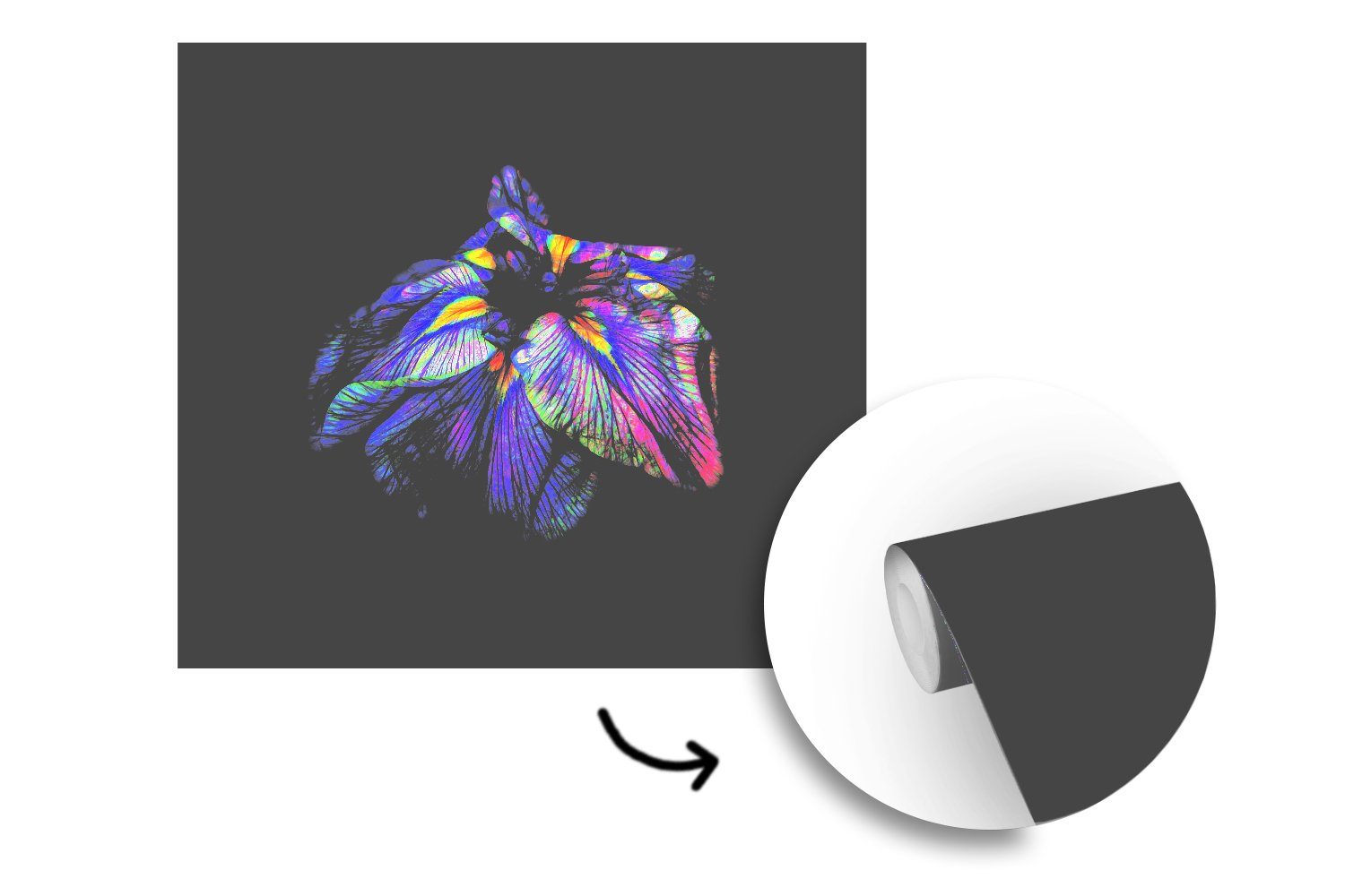 MuchoWow Fototapete Blume - Farben Schwarz, Vinyl Wandtapete oder Wohnzimmer St), - Schlafzimmer, für bedruckt, Tapete (5 Matt