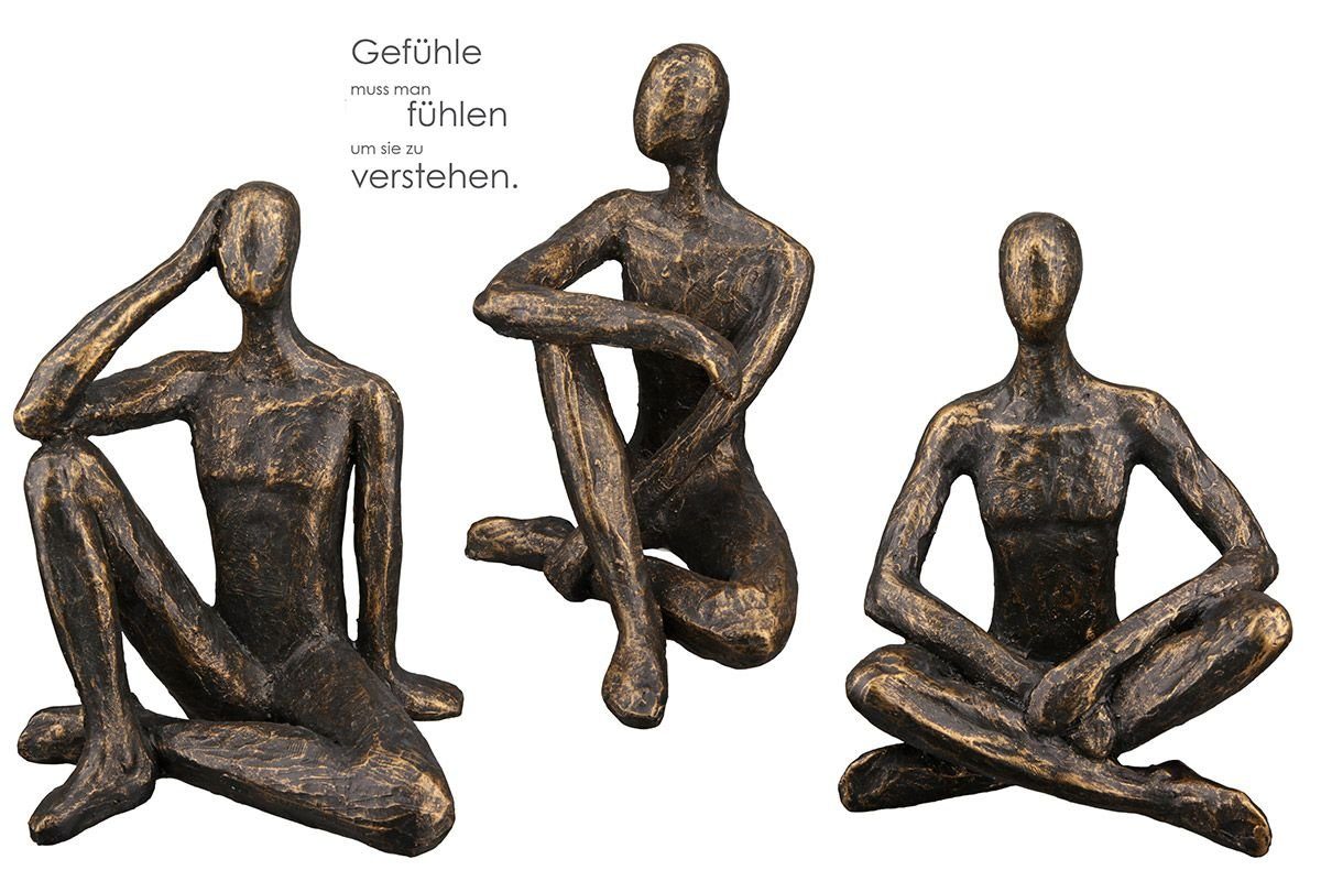 GILDE Dekoobjekt 3er Set Relax Figuren sitzend mit Spruchanhänger Höhe 14.5cm