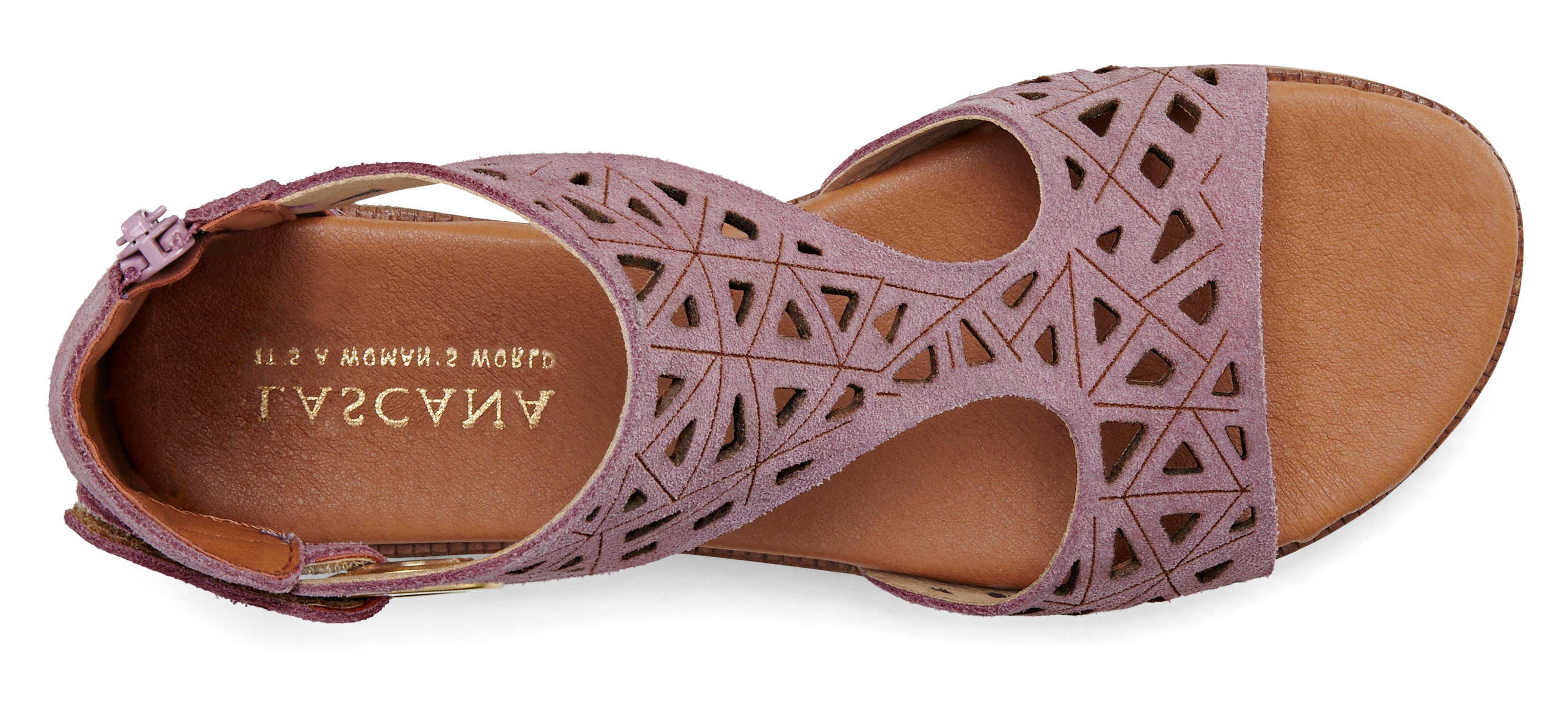 LASCANA Sandale Sandalette, aus flieder hochwertigem Cut-Outs Sommerschuh mit Leder