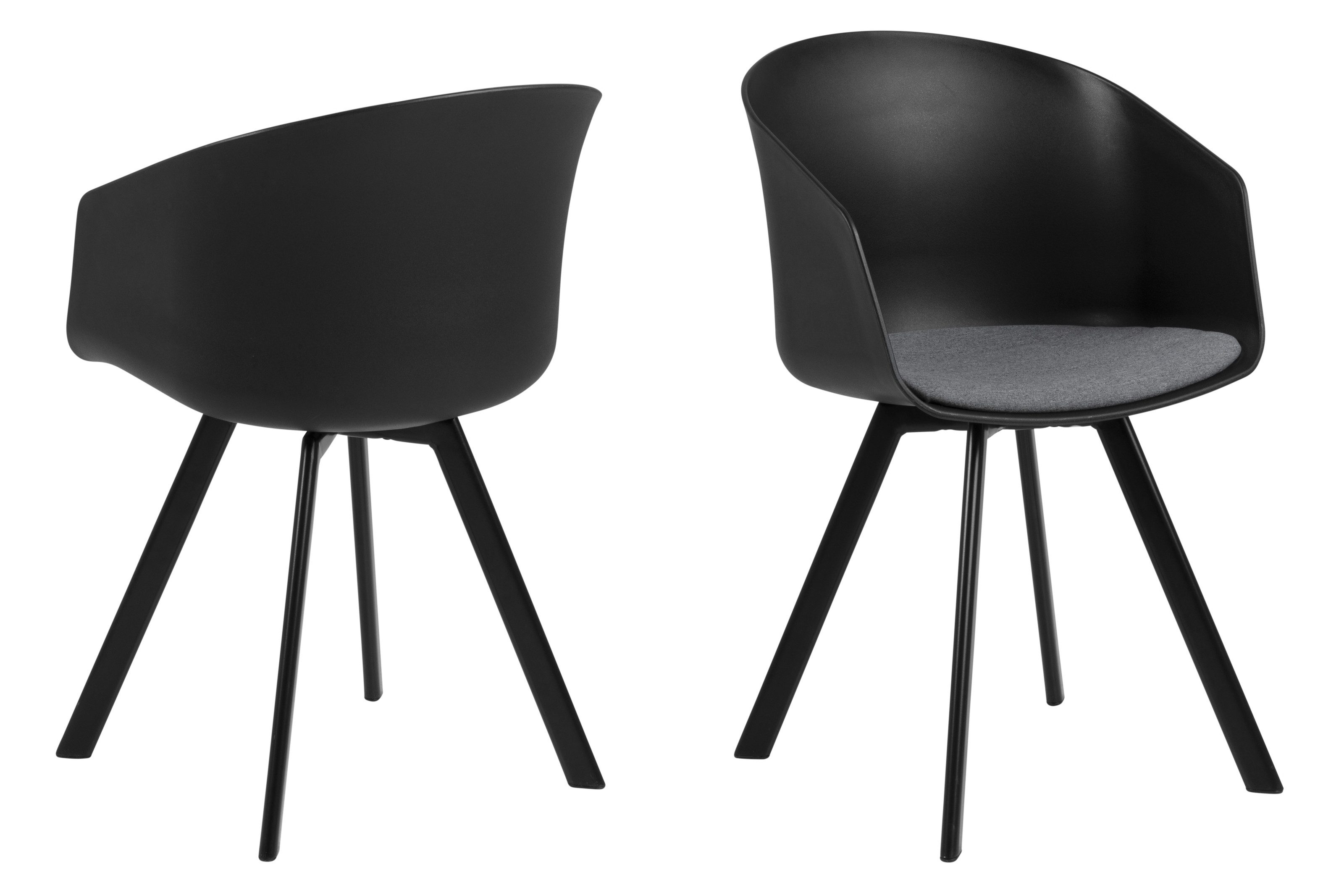 Armlehnstuhl (2er-Set) in Grau, Polyester, Stahl - 51,5x81x54,5cm (BxHxT)