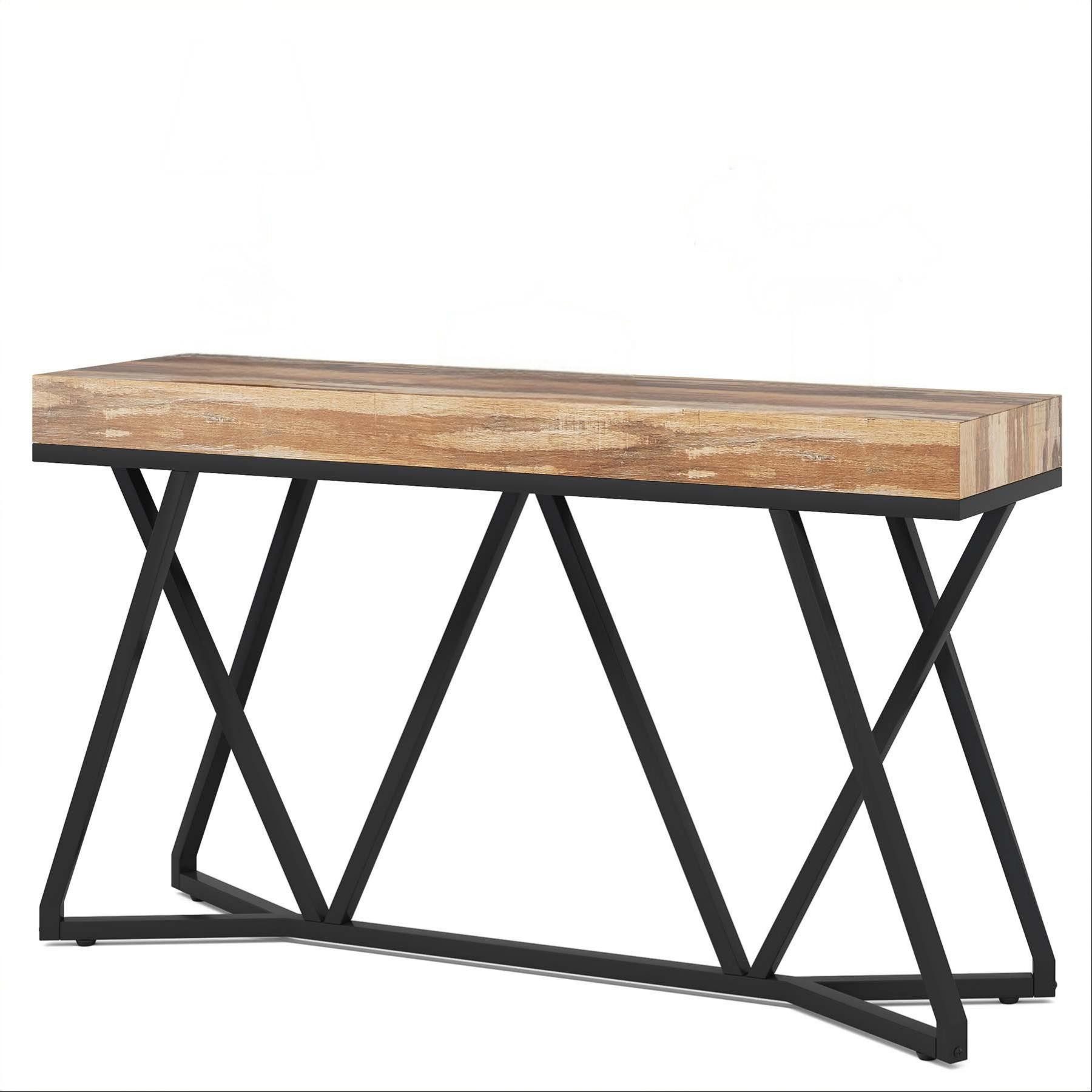 Konsolentisch 140cm Konsolentisch, Holz-Eingangstisch mit einzigartigem Metallsockel
