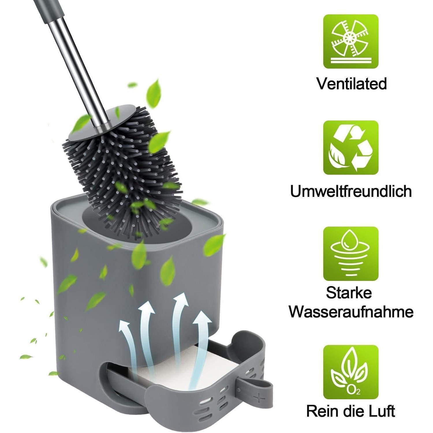 LuxusKollektion WC-Garnitur Klobürste Silikon Behälter schnelltrocknend Wandmontage WC Grau, (1-tlg) – Bild 5 von 5