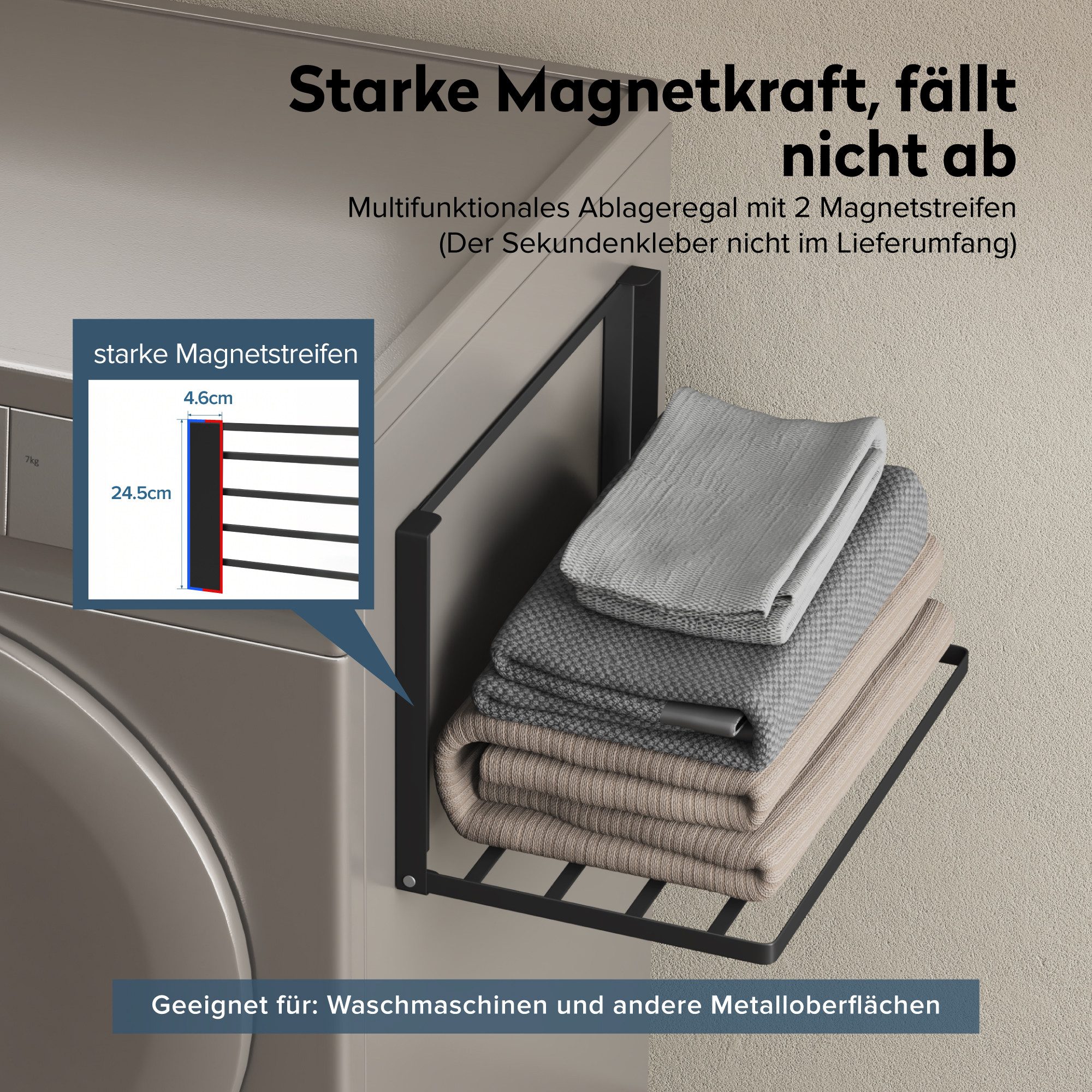 doporro Handtuchhalter Handtuchregal Magnetisch klappbar ohne Bohren aus Metall Folda-01, mit starken Magnet – Bild 3 von 5
