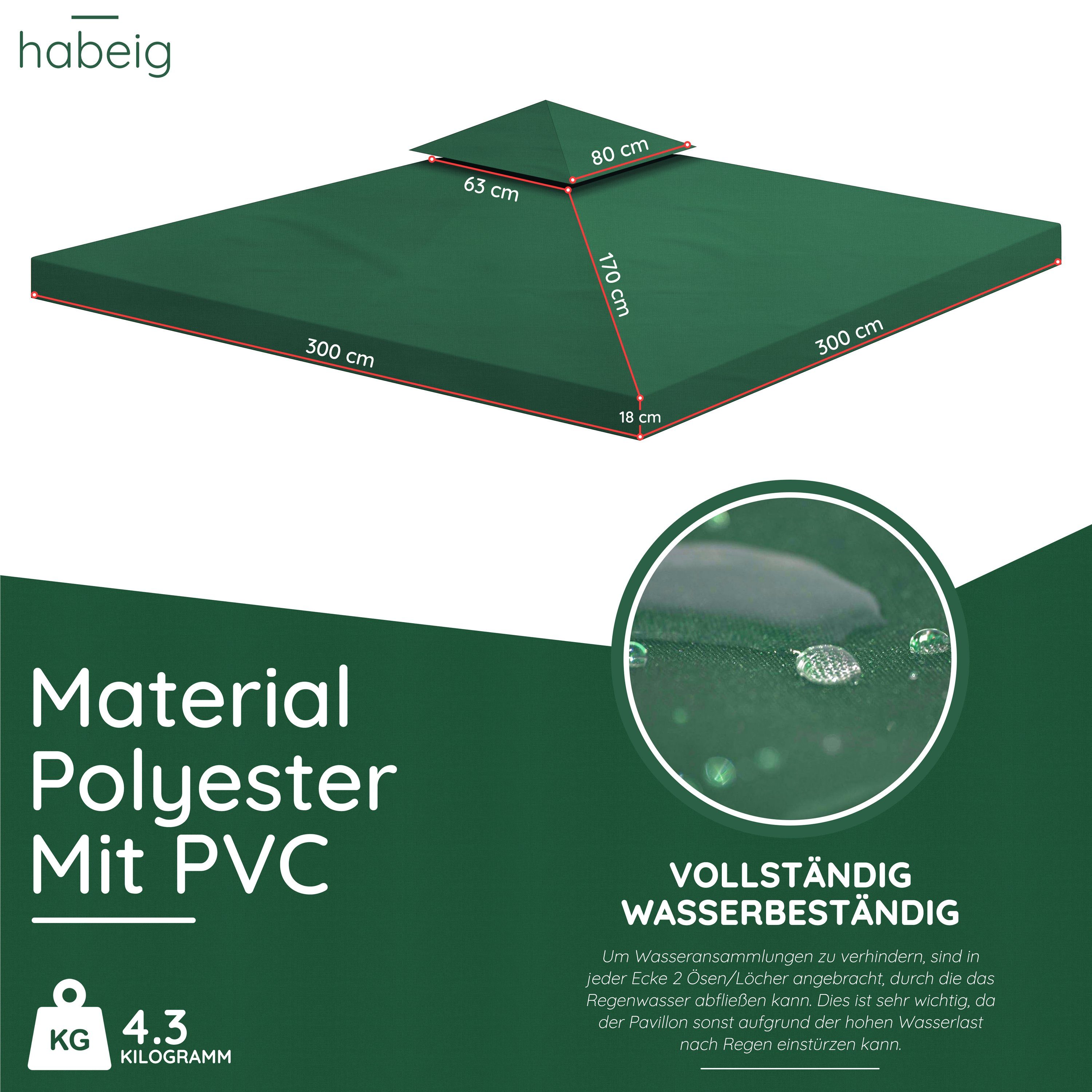 habeig Pavillon-Ersatzdach Pavillondach 360g/m² PVC 3x3m WASSERDICHT -- NEU günstig online kaufen